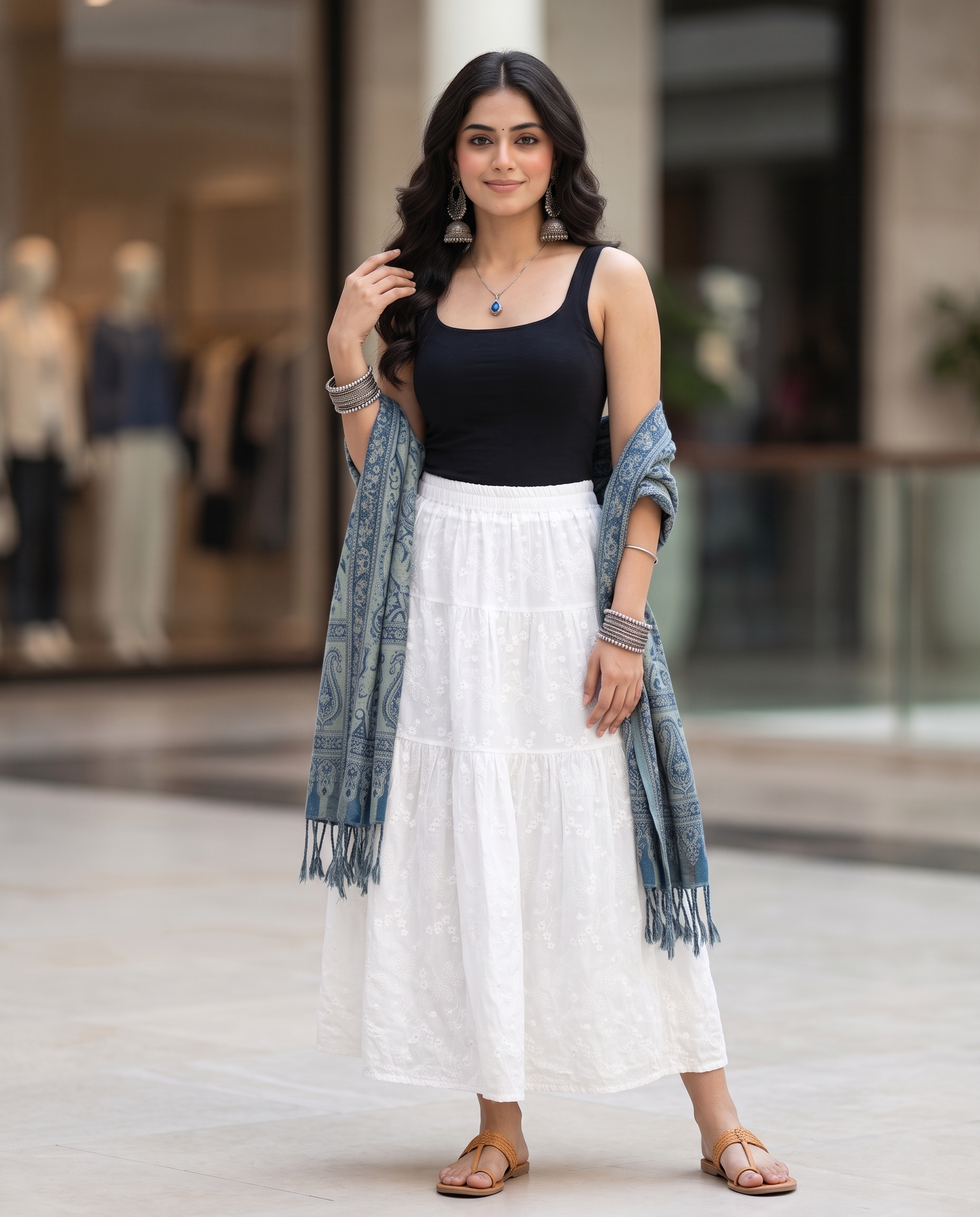Eloise Embroidered Tiered Skirt – Pure White