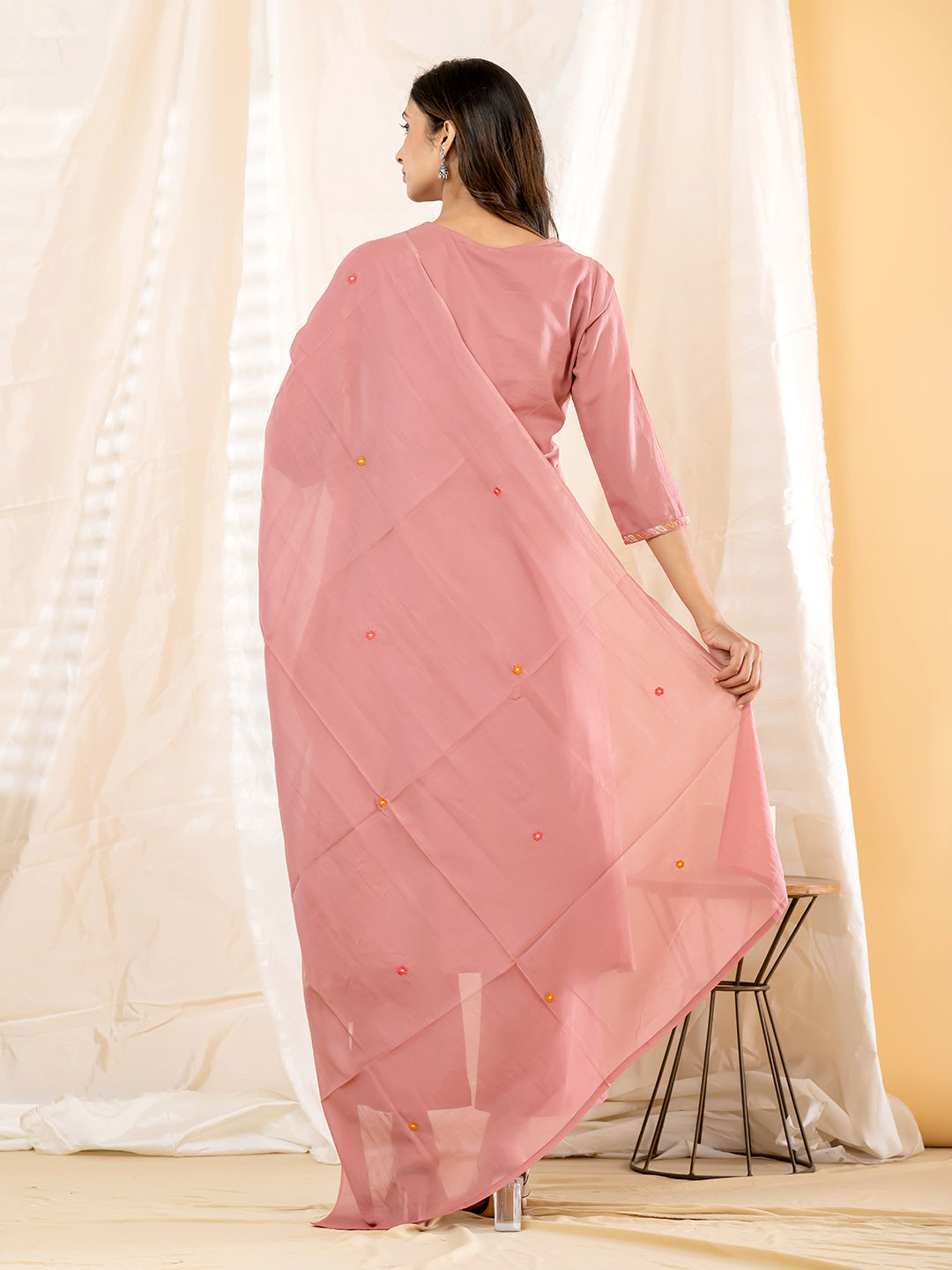 RAVIKA FLORAL EMBROIDERED 3PC SET - ROSE PINK