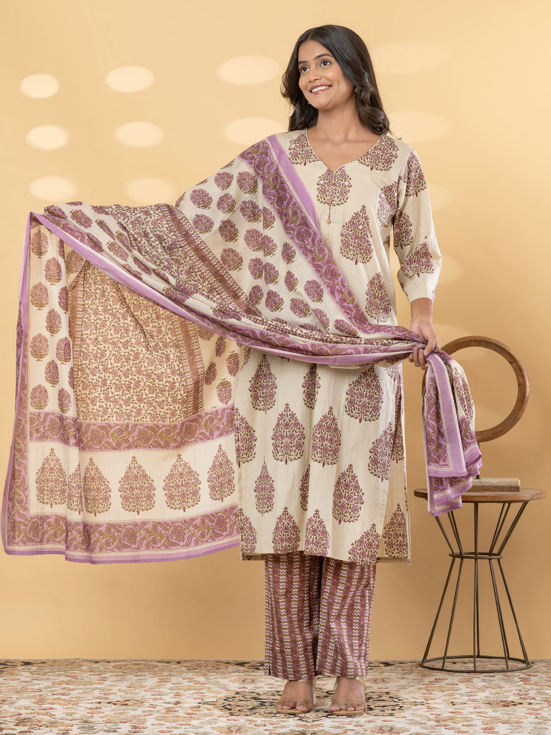 RIVANA BOTANICAL PRINTED 3PC SET - IVORY LILAC