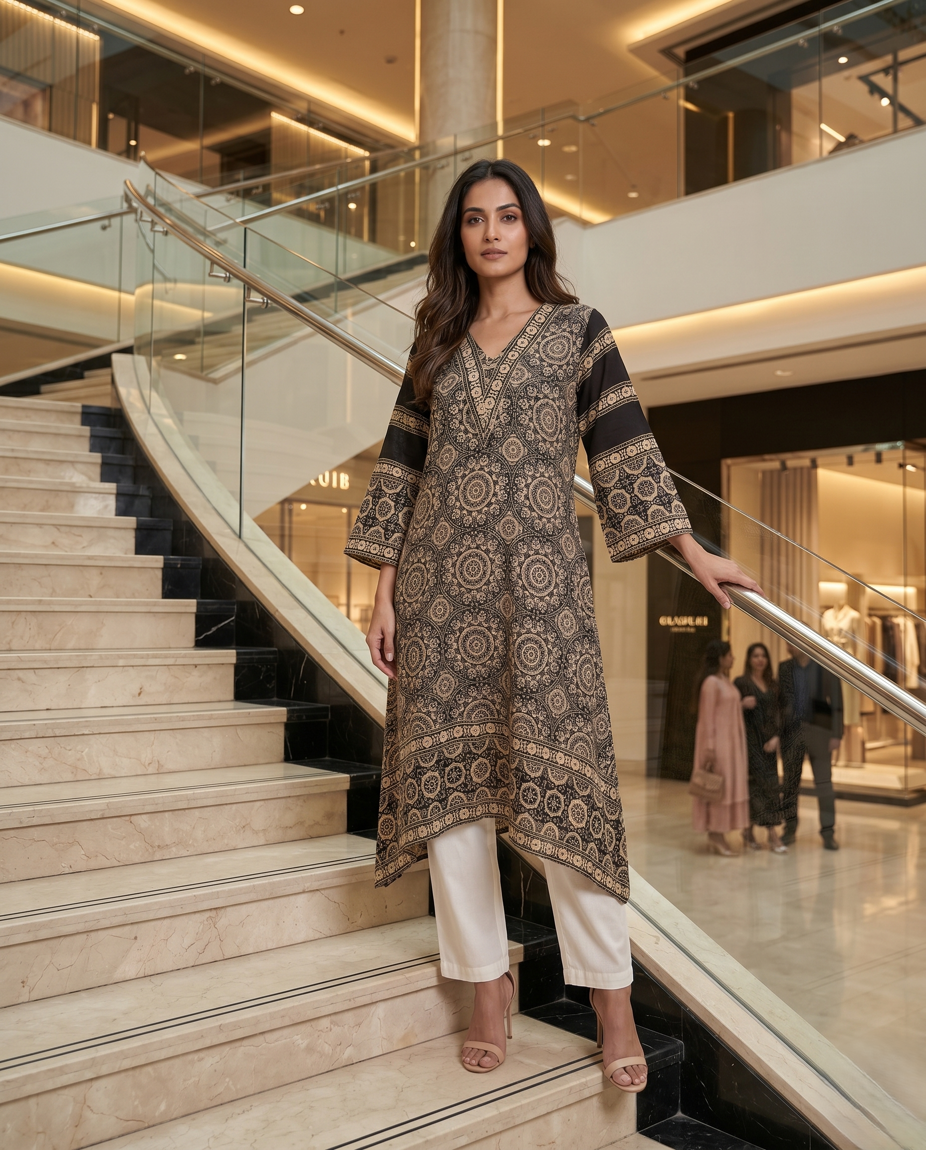 MOSAIC POINT MODAL SILK BLACK AJRAKH DRESS (HANDBLOCK)