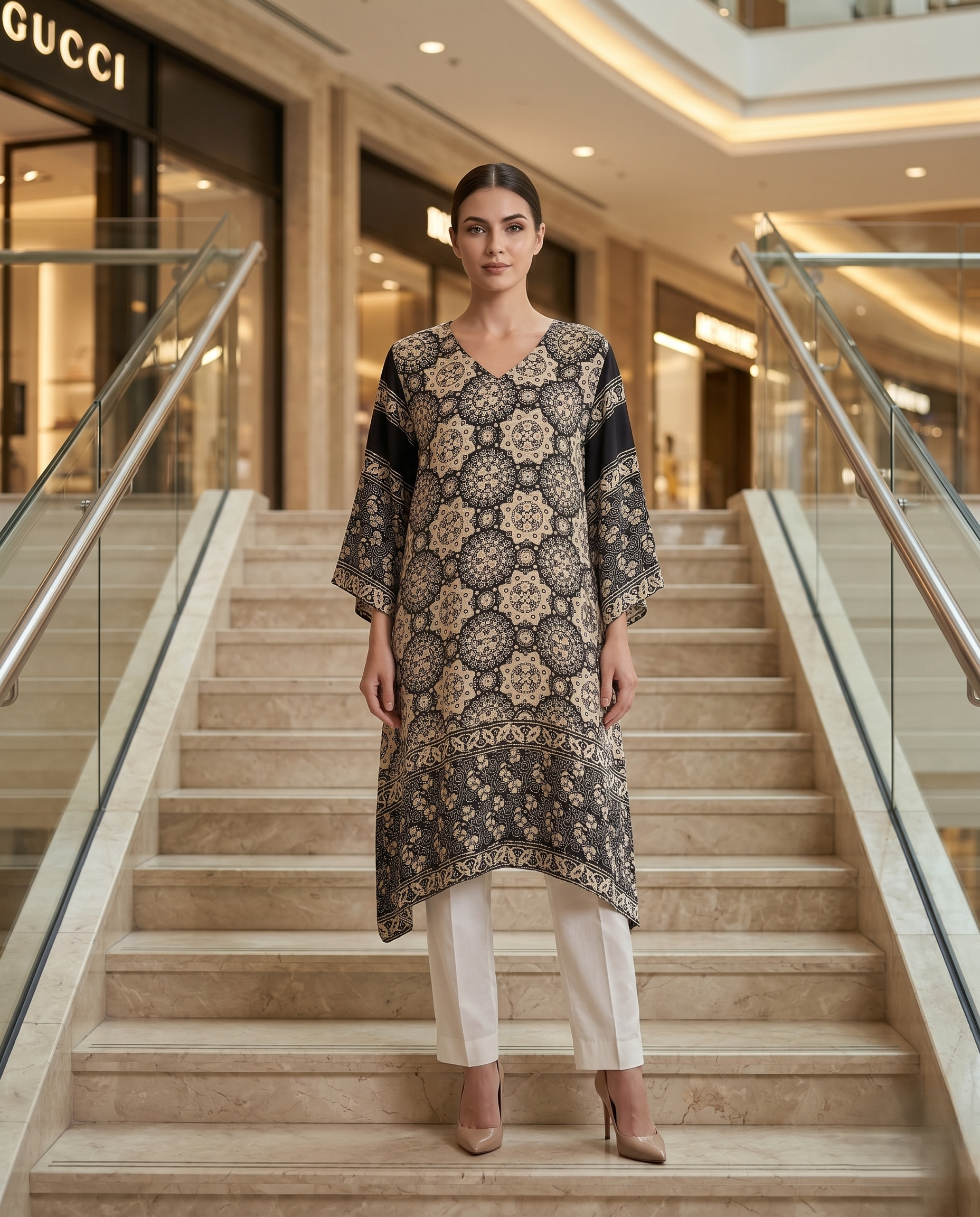 MOSAIC POINT MODAL SILK BLACK AJRAKH DRESS (HANDBLOCK)