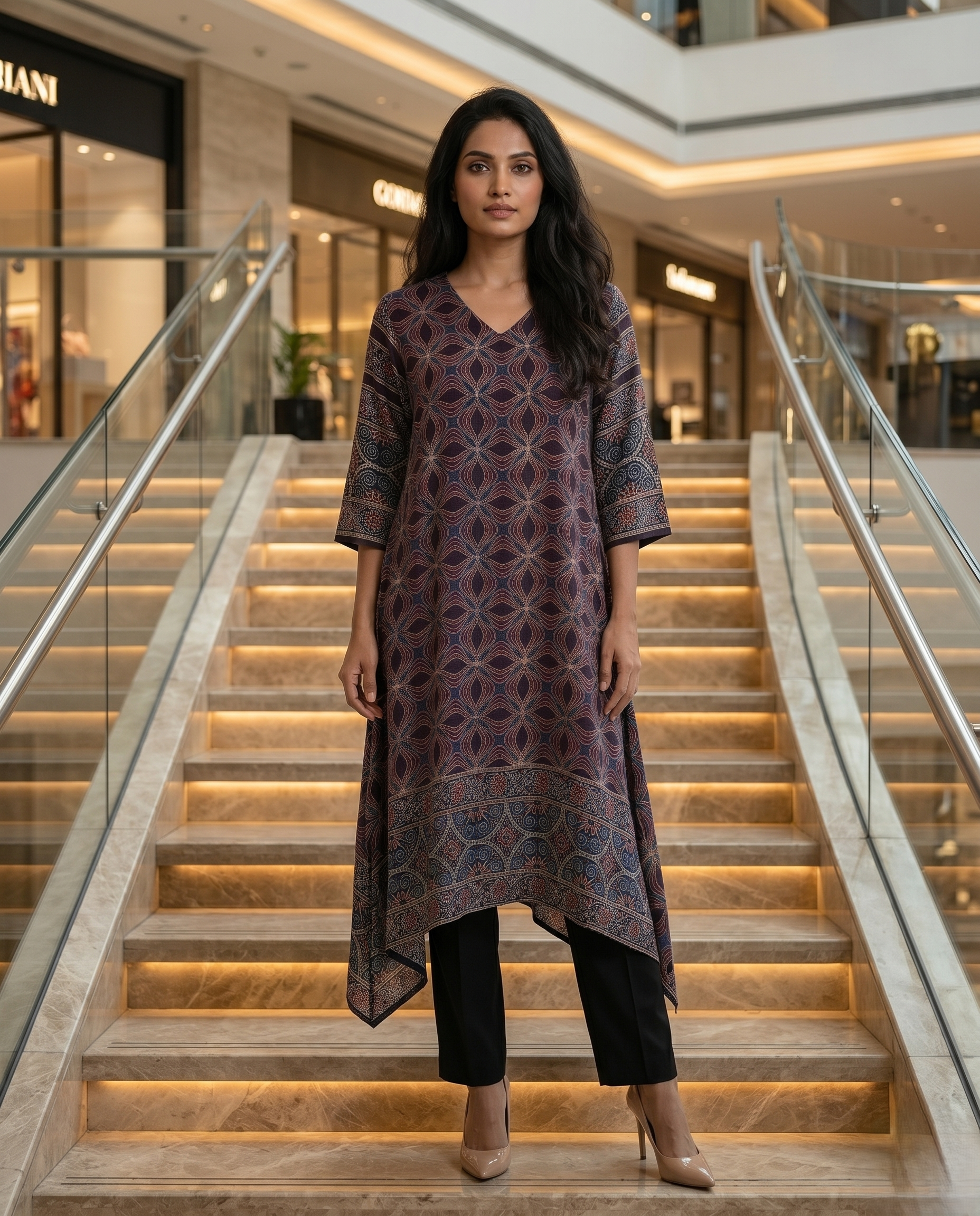 MOSAIC POINT MODAL SILK BLACK AJRAKH DRESS (HANDBLOCK)