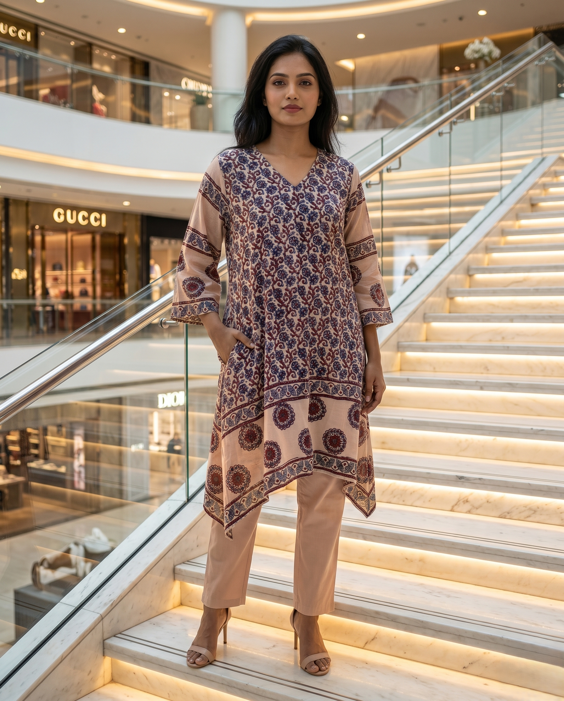 MOSAIC POINT MODAL BROWN AJRAKH DRESS (HANDBLOCK)