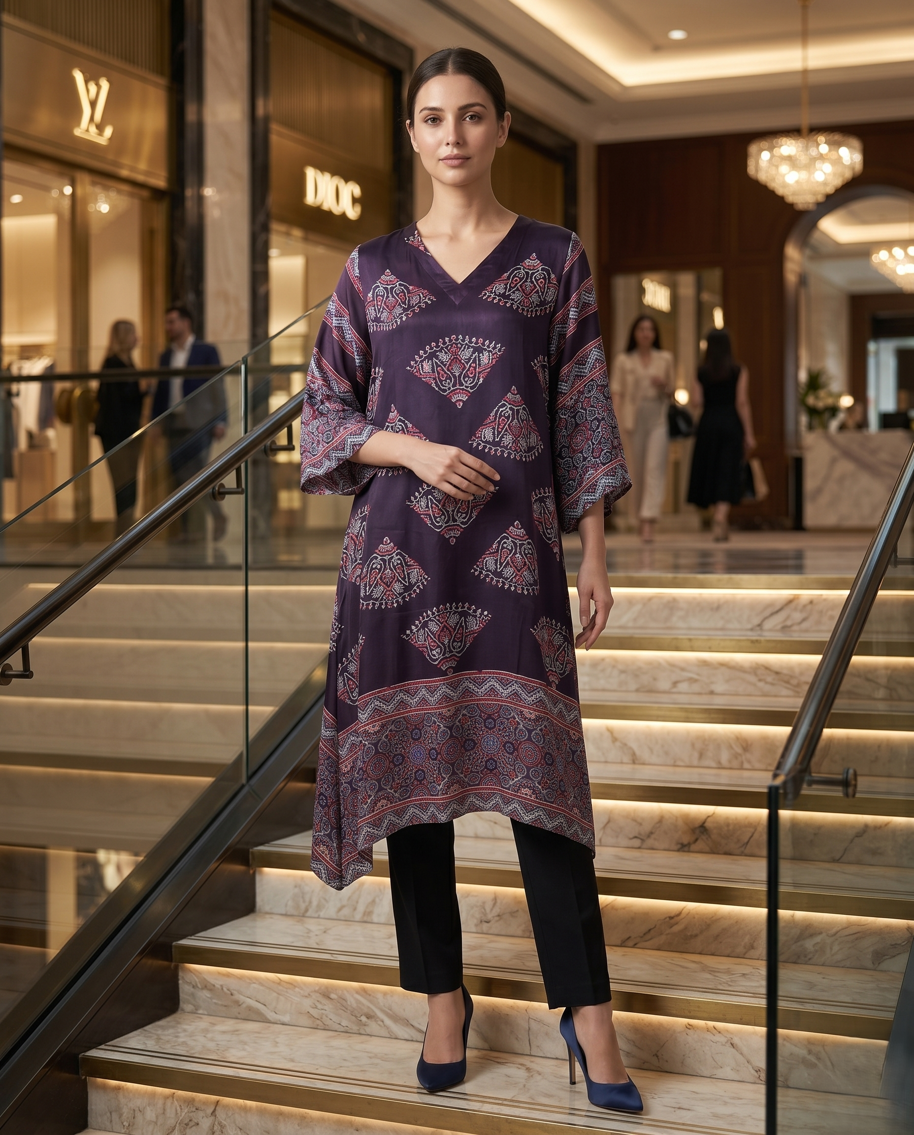 MOSAIC POINT MODAL SILK BLACK AJRAKH DRESS (HANDBLOCK)