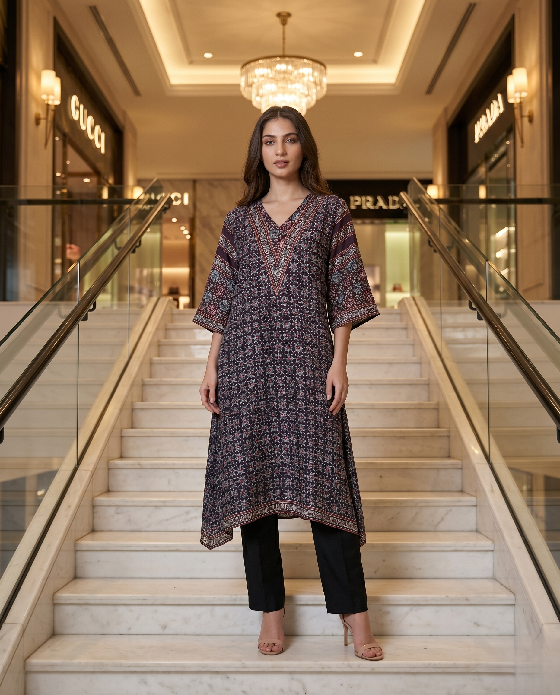 MOSAIC POINT MODAL SILK BLACK AJRAKH DRESS (HANDBLOCK)