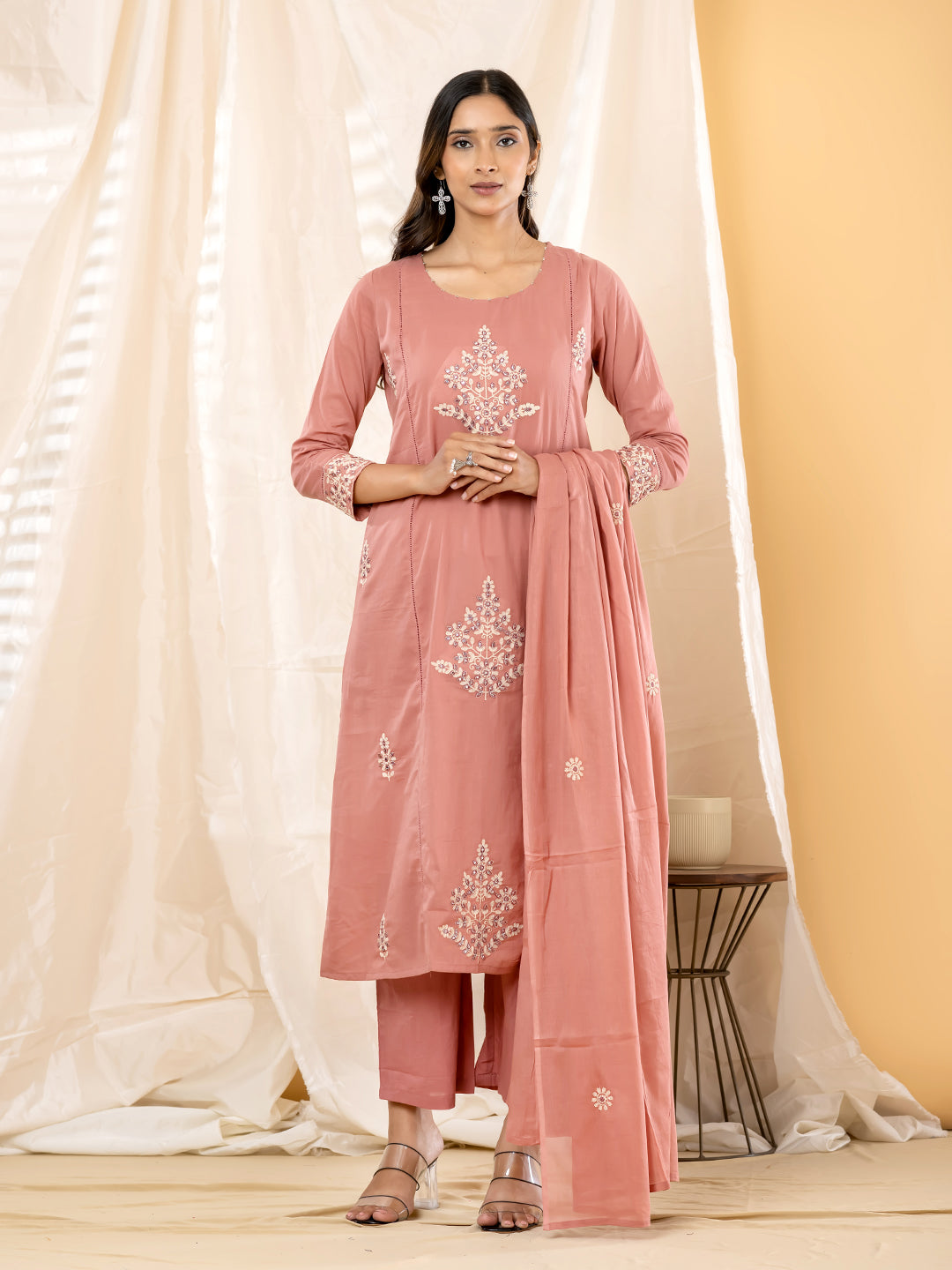 AURELIA EMBROIDERED 3PC SET - DUSTY ROSE