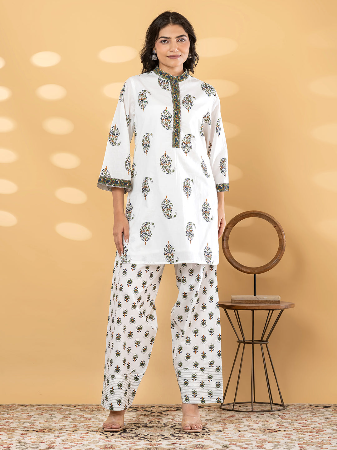 GULBAHAR FARSI WHITE / GREEN SALWAR SUIT SET