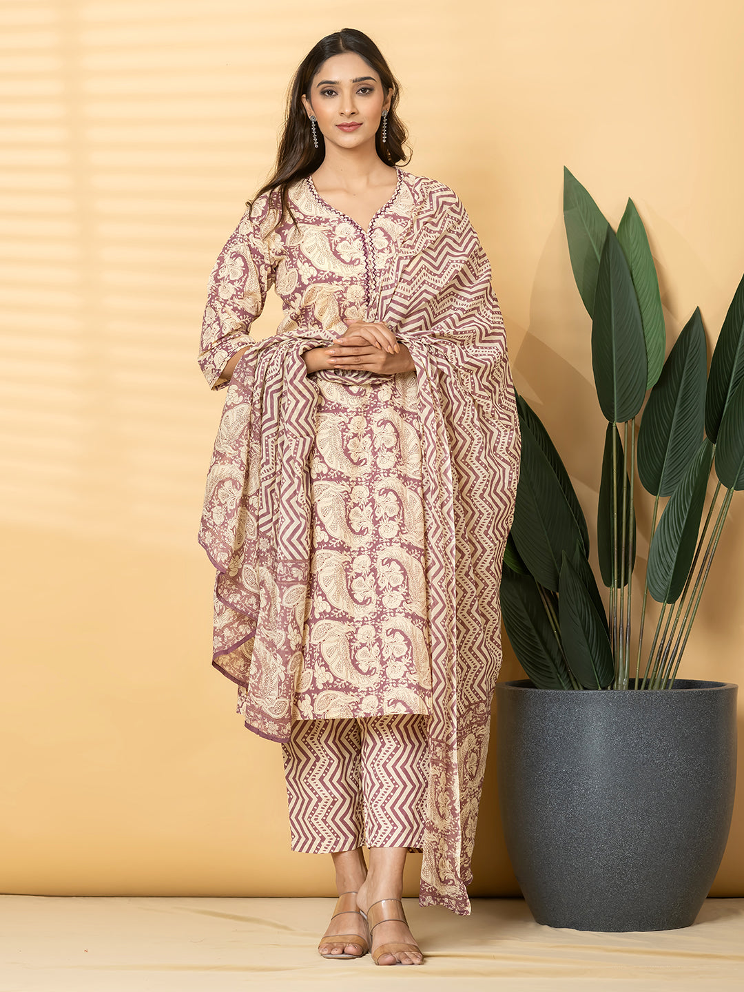ZARAAN PRINTED 3PC SET - DUSTY MAUVE