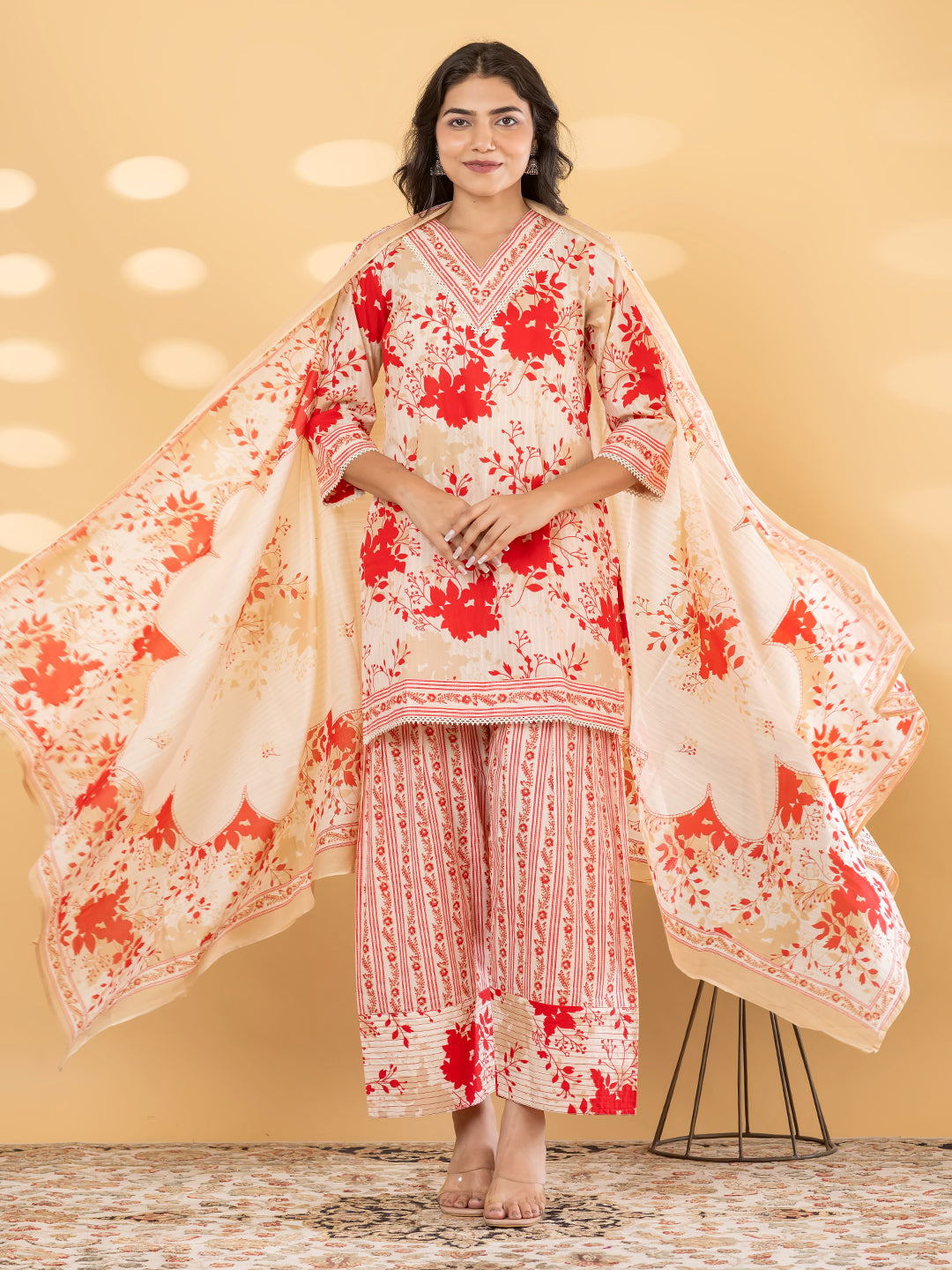 NOOR FARSI WHITE / RED SALWAR SUIT SET WITH DUPATTA
