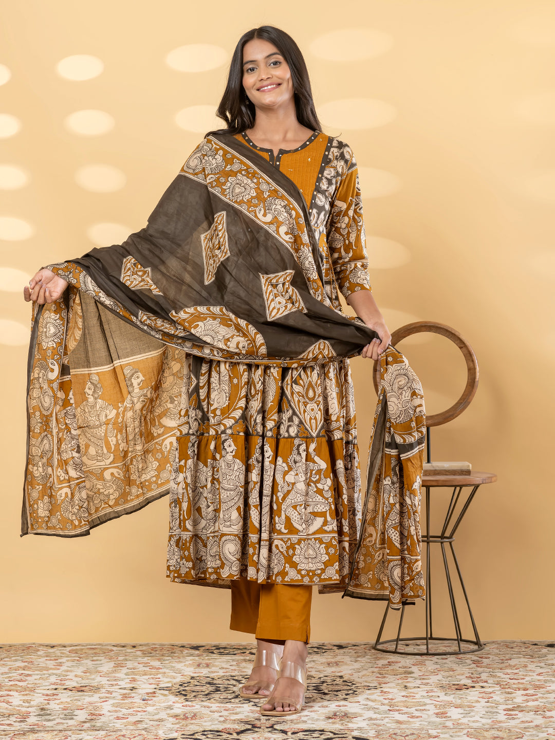 Vrinda Kalamkari 3Pc Set – Cocoa Brown