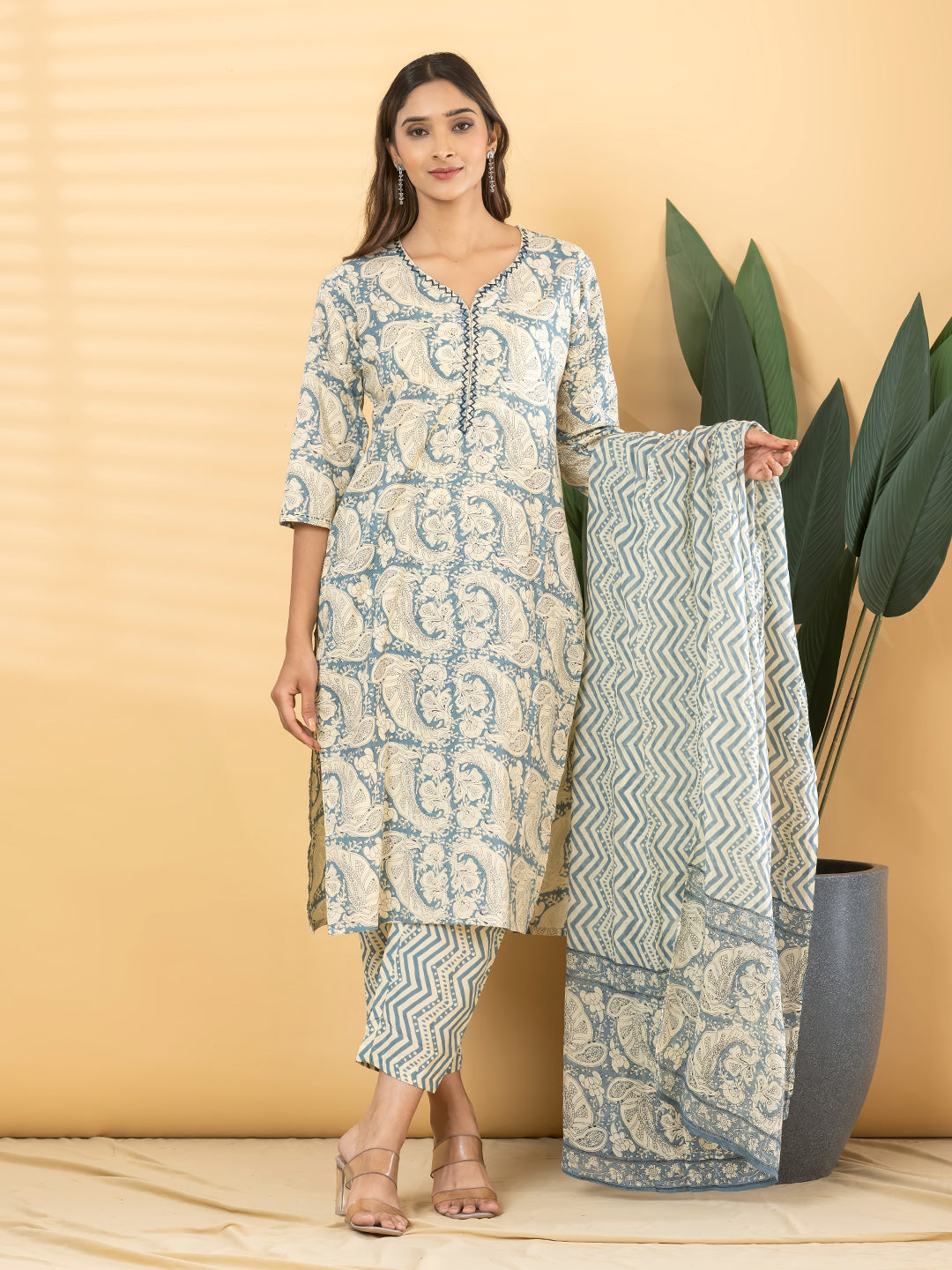 VIRENZA PAISLEY PRINTED 3PC SET - POWDER BLUE