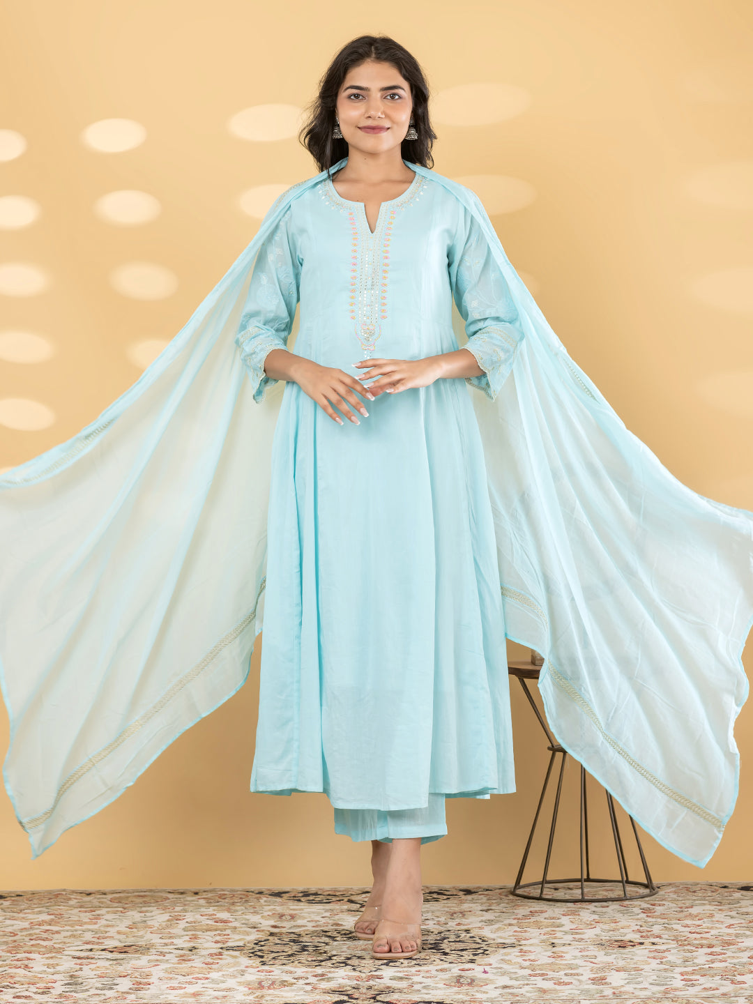 NAIRA EMBROIDERED 3PC SET - ICE BLUE