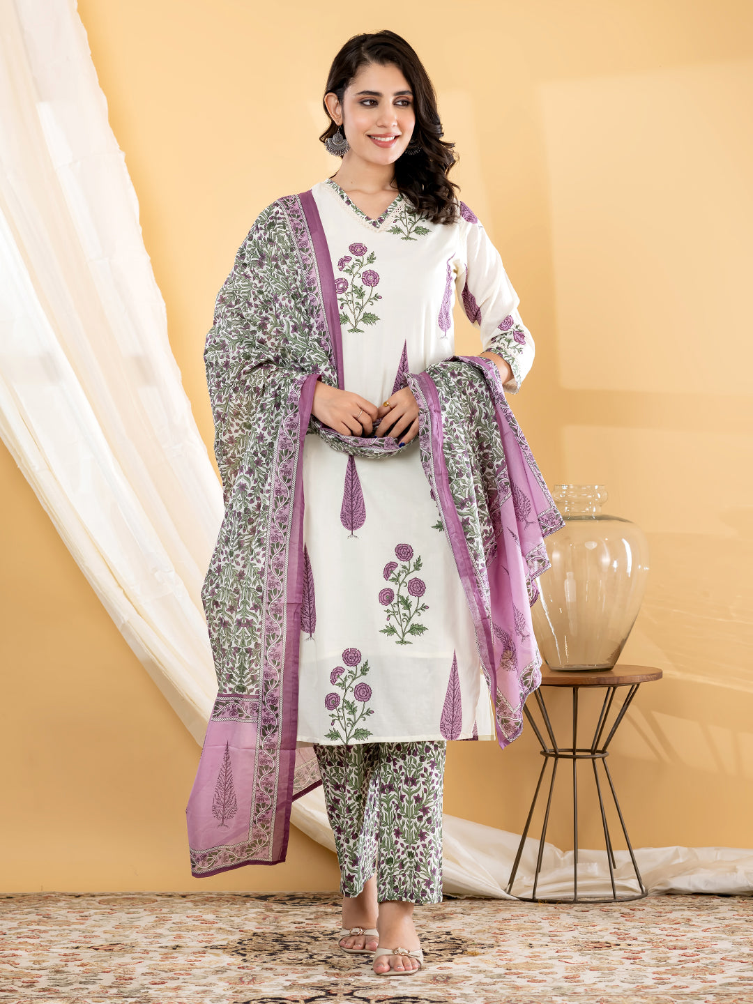 SORAYA BOTANICAL PRINTED 3PC SET - IVORY MAUVE