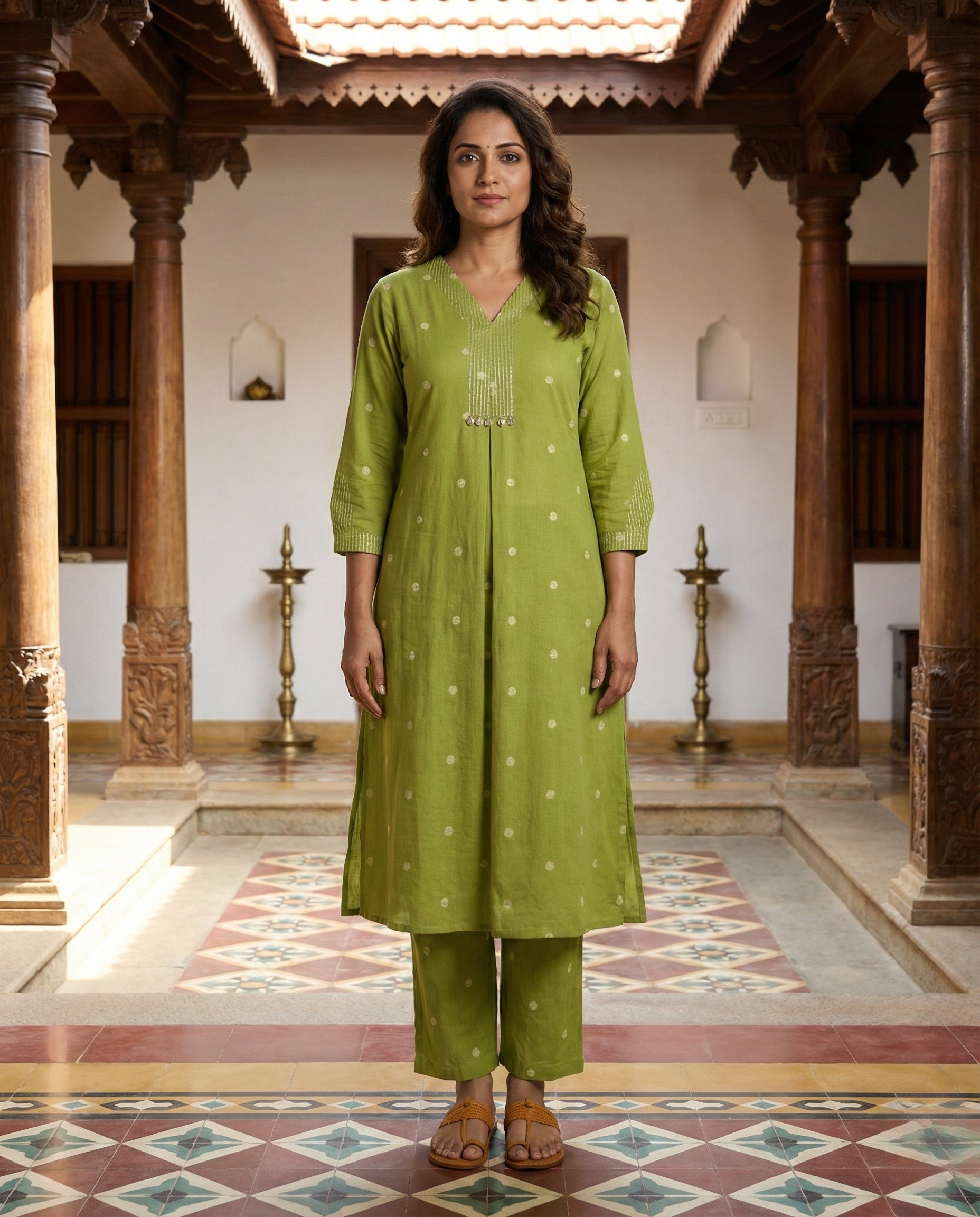 Deccan Weave South Cotton Parrot Green KP Set