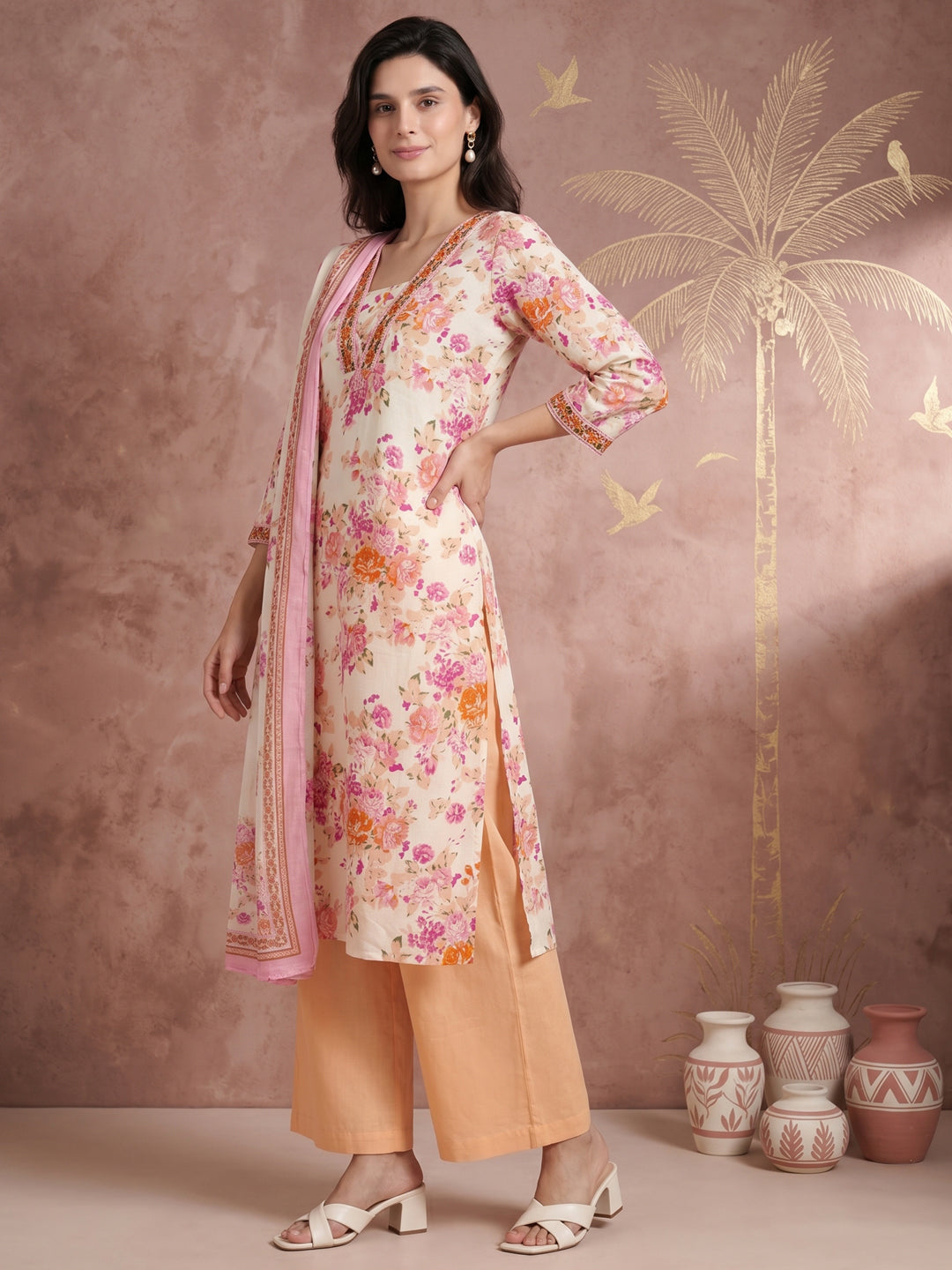 ELVIRA FLORAL PRINTED 3PC SET - BLUSH PINK