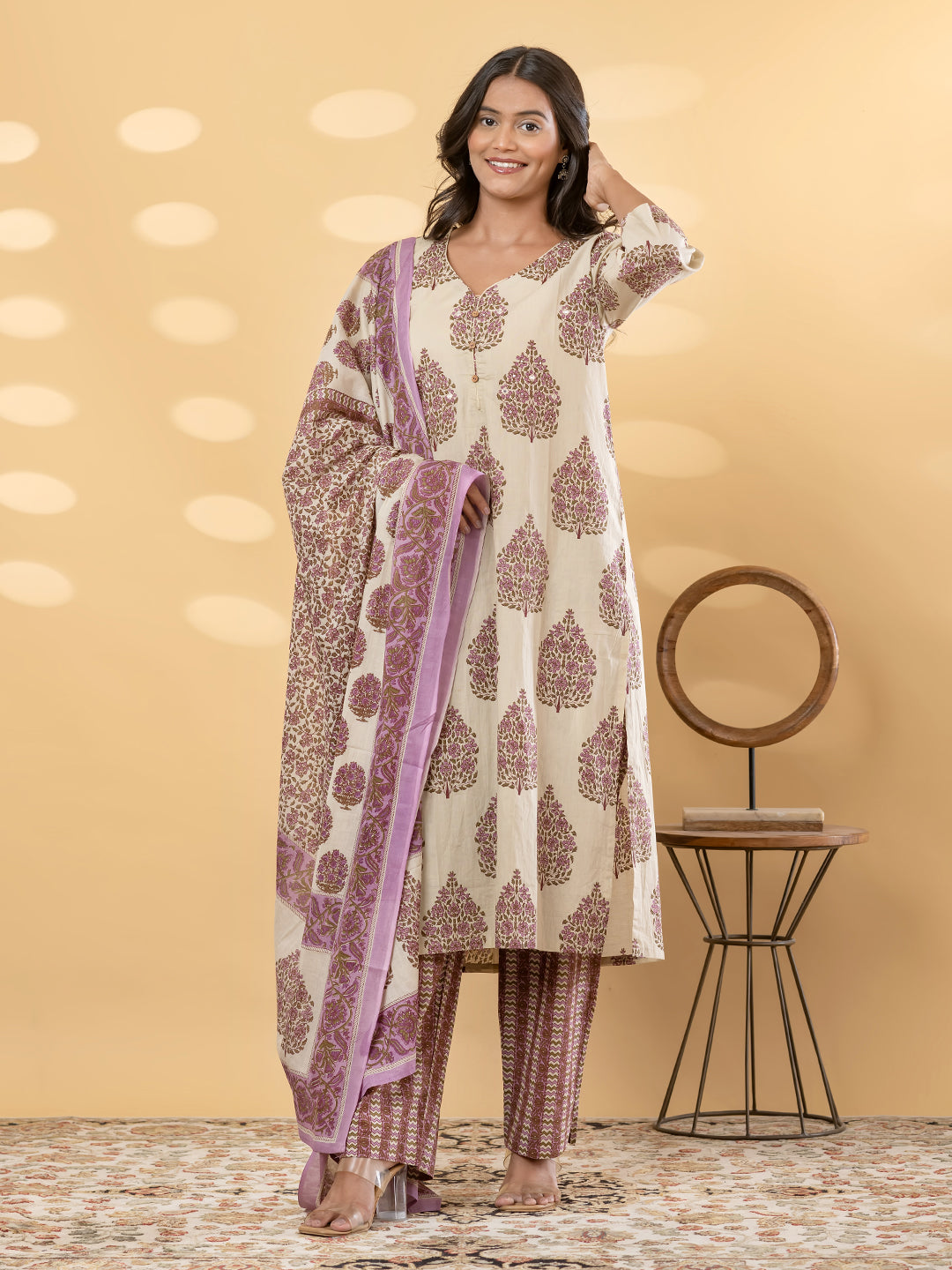 RIVANA BOTANICAL PRINTED 3PC SET - IVORY LILAC