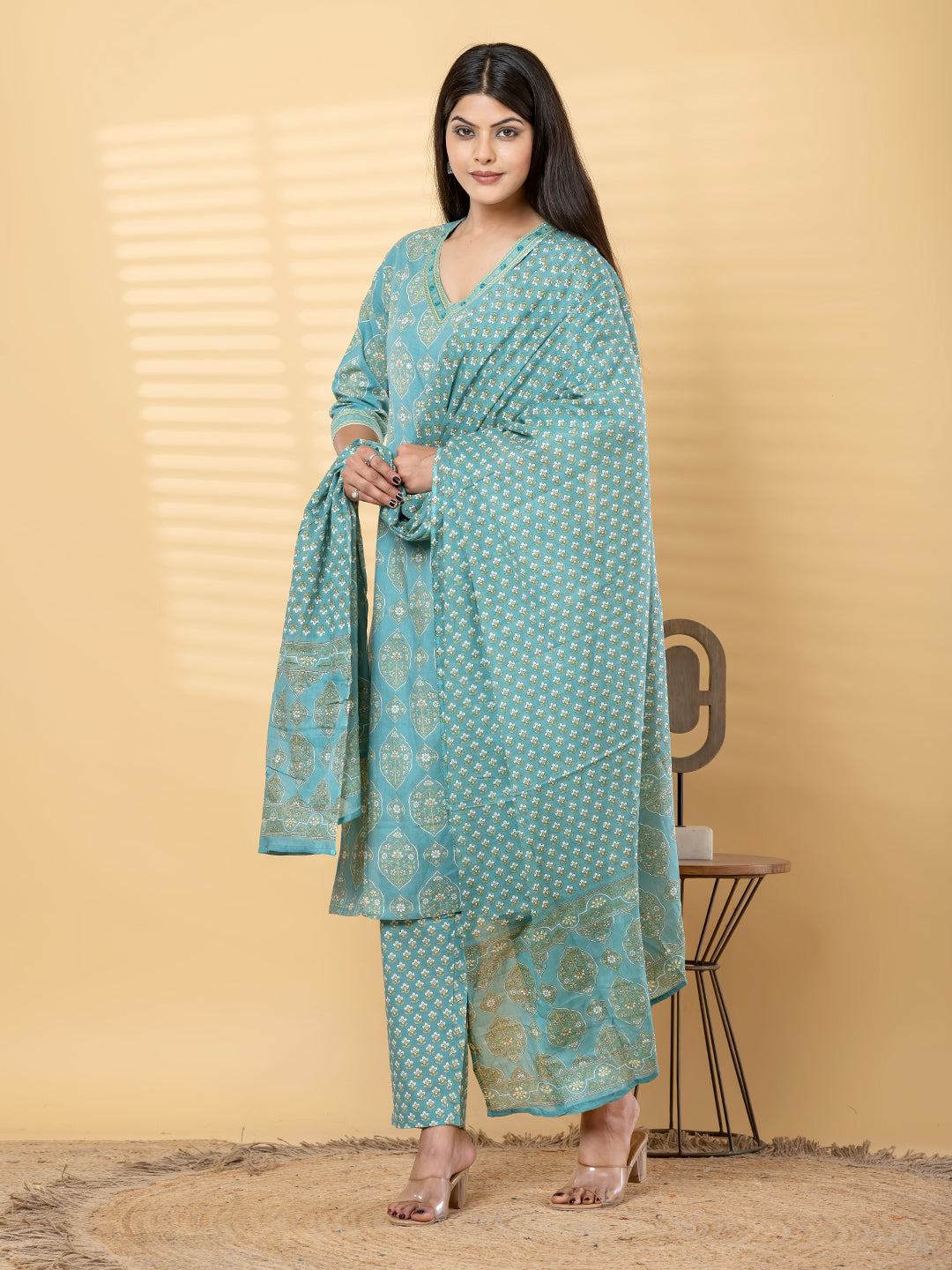 MEHER PRINTED 3PC SET - AQUA BLUE