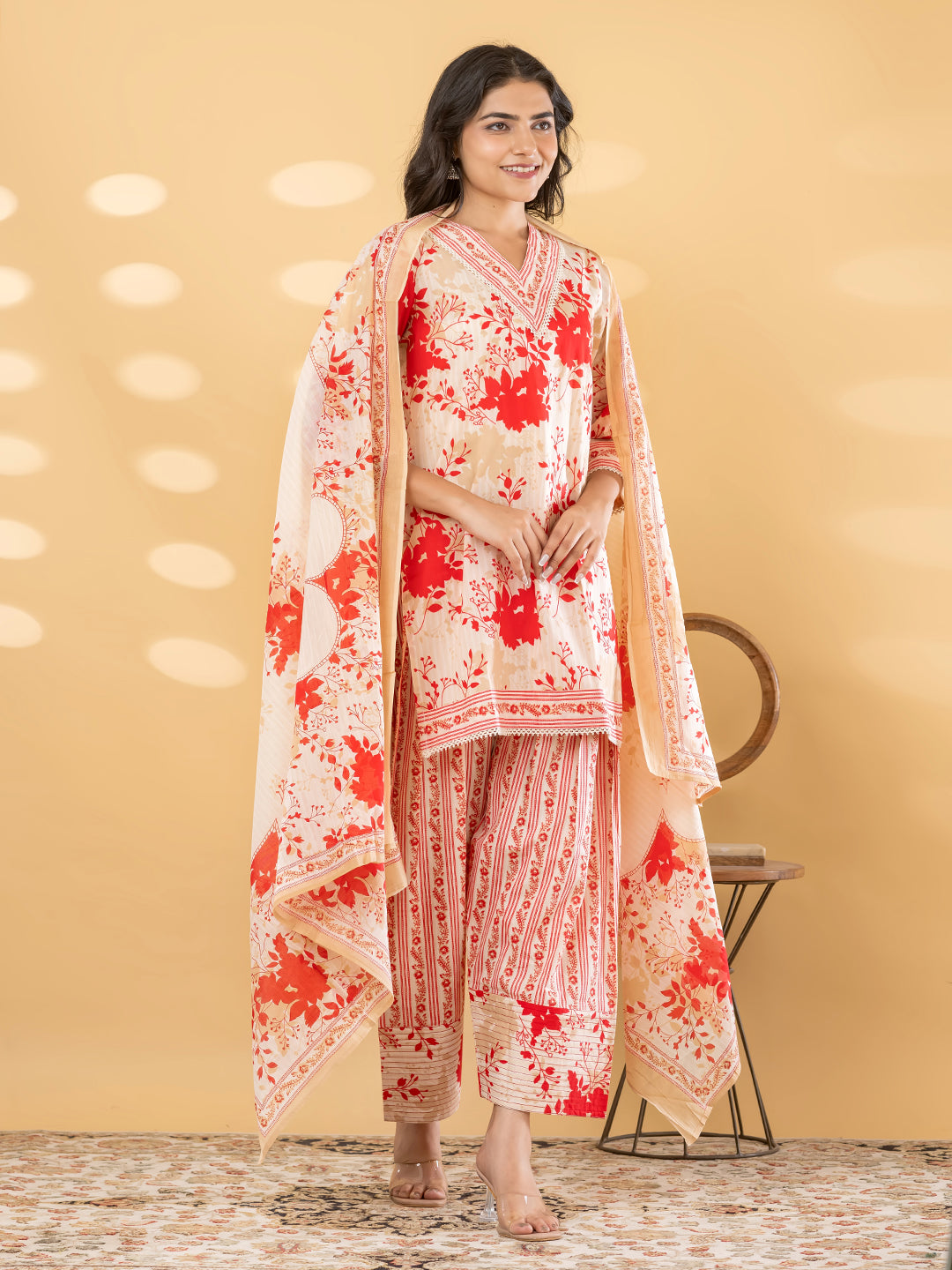 NOOR FARSI WHITE / RED SALWAR SUIT SET WITH DUPATTA
