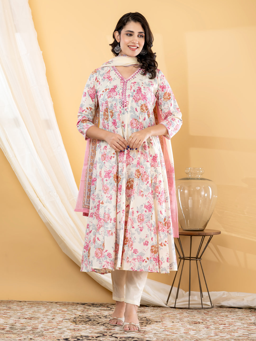 ZELINA FLORAL PRINTED 3PC SET - IVORY PINK