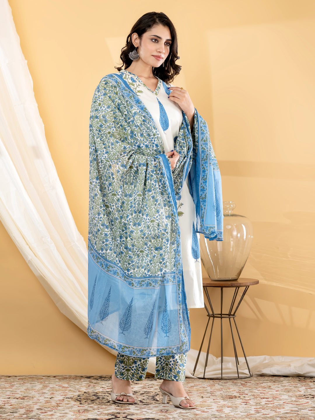 INAYA BOTANICAL PRINTED 3PC SET - IVORY BLUE