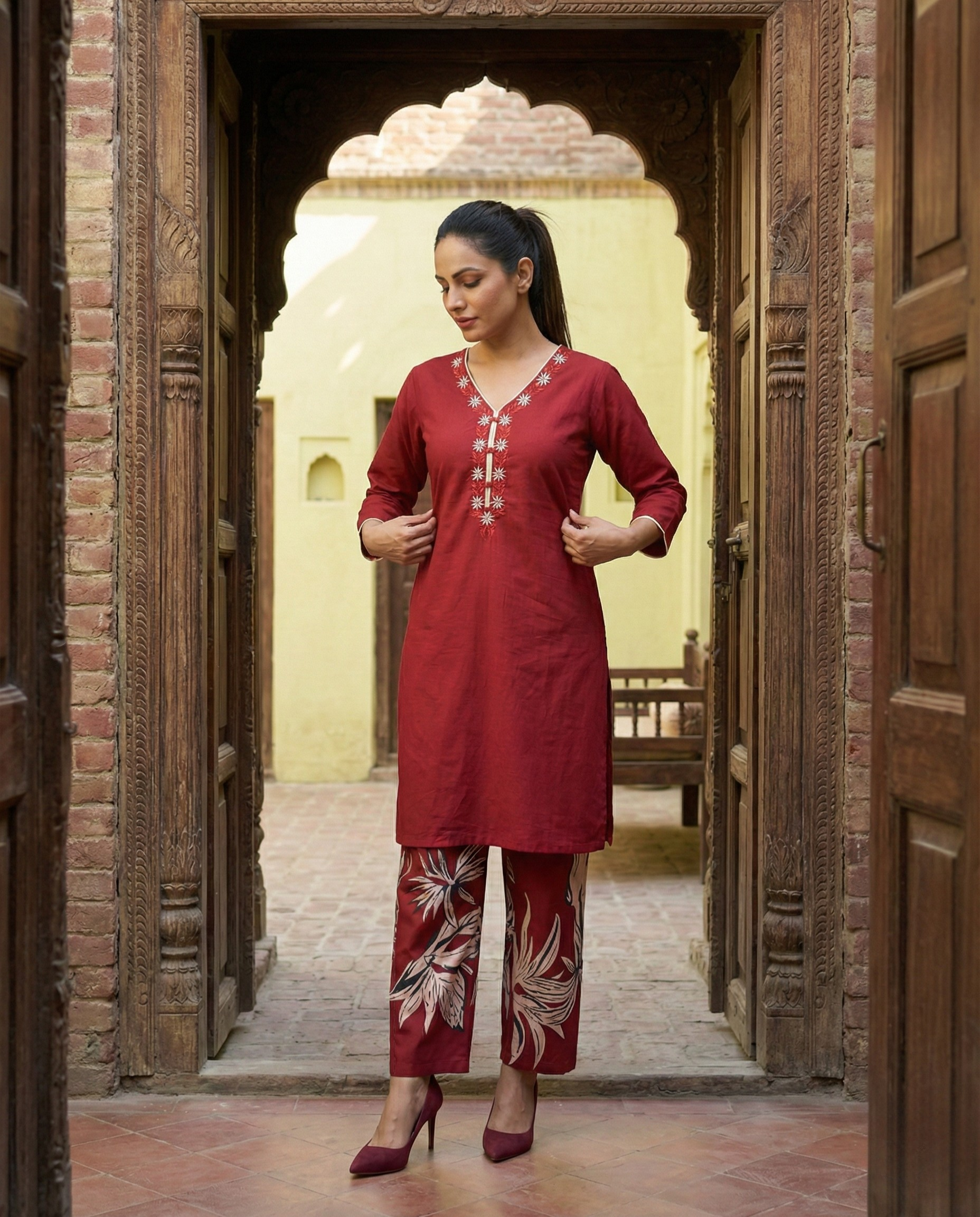 Kingfisher Designer Cotton KP Set - Red