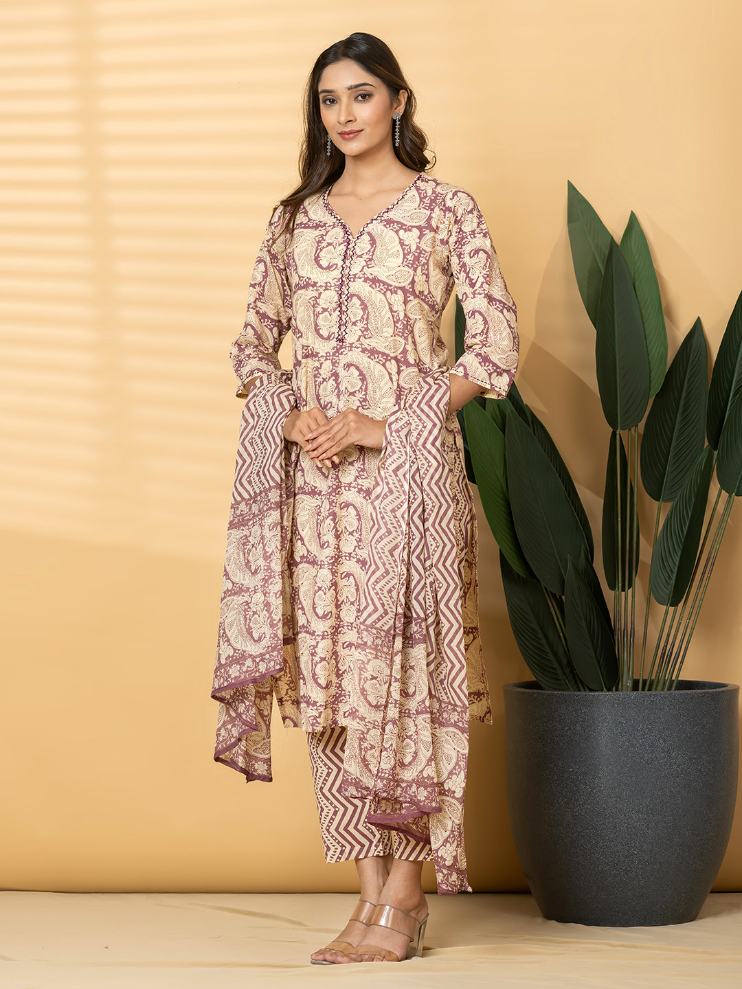 ZARAAN PRINTED 3PC SET - DUSTY MAUVE