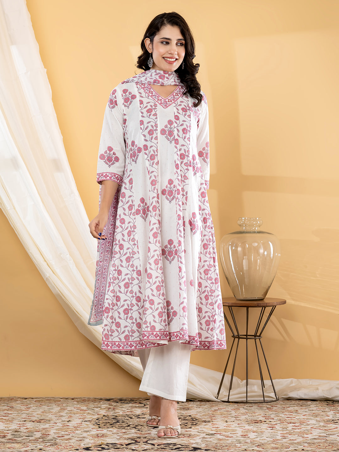 MYRA FLORAL PRINTED 3PC SET - WHITE PINK