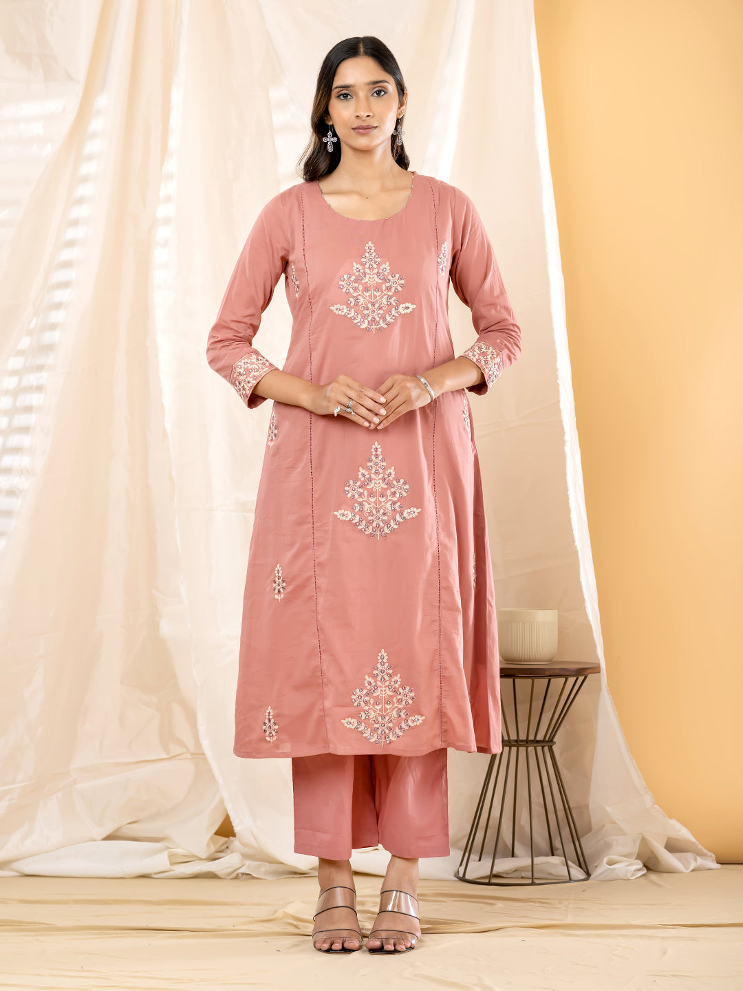 AURELIA EMBROIDERED 3PC SET - DUSTY ROSE