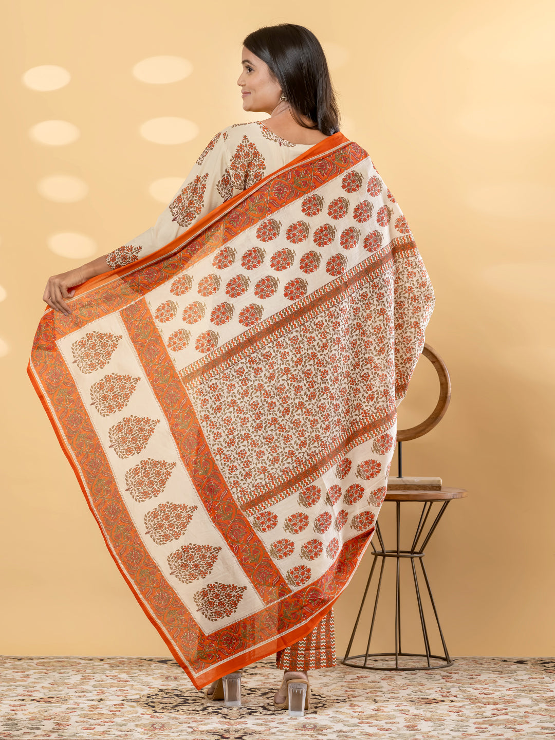 AVYARA BOTANICAL PRINTED 3PC SET - IVORY ORANGE