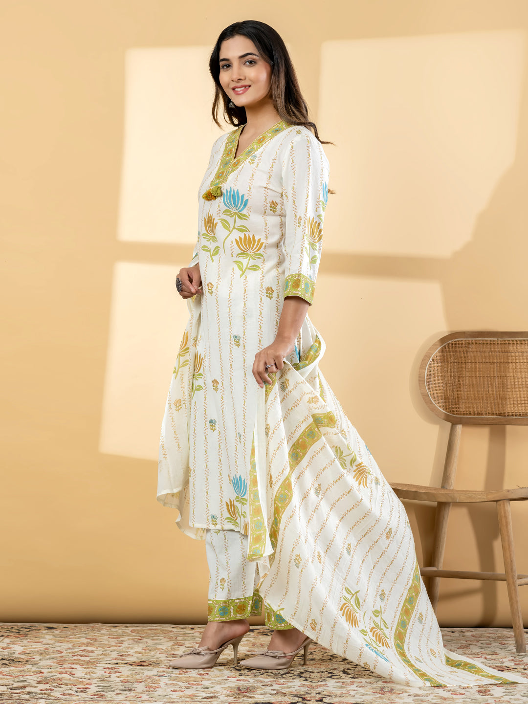 TAVISHA FLORAL PRINTED 3PC SET - IVORY GREEN