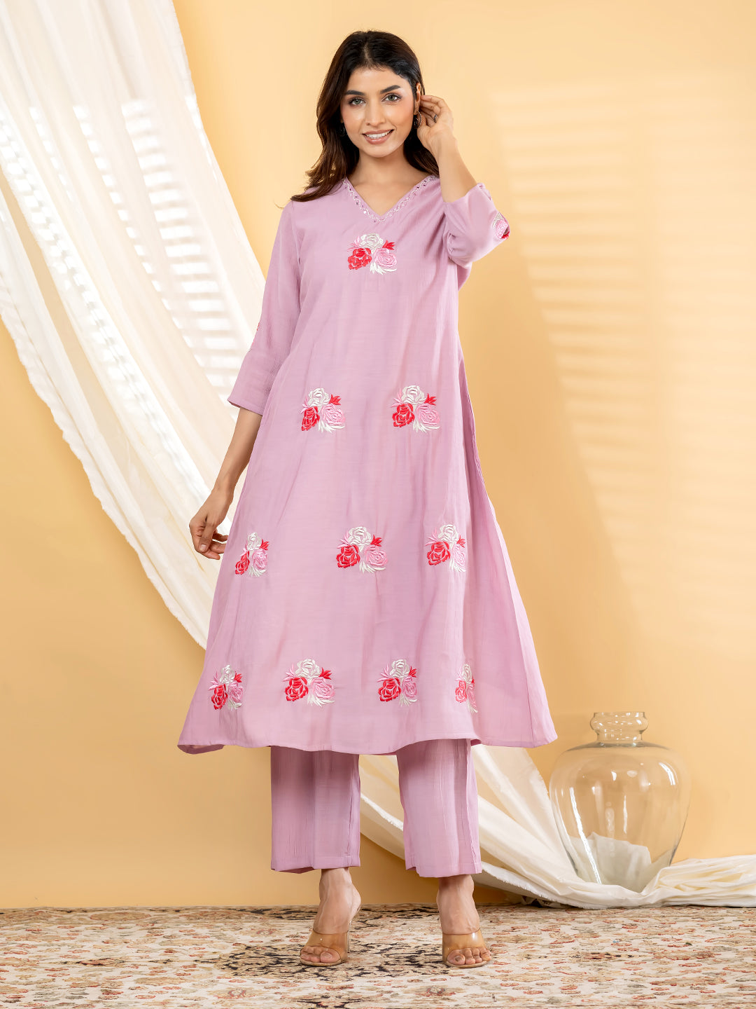 Rosalie Bloom Embroidered 3Pc Set – Blush Lilac