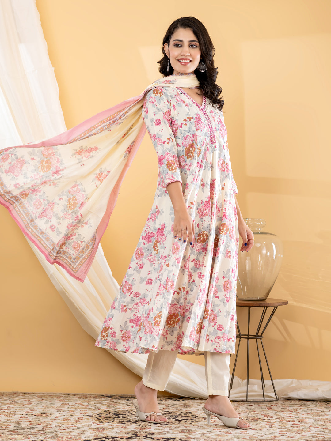 ZELINA FLORAL PRINTED 3PC SET - IVORY PINK