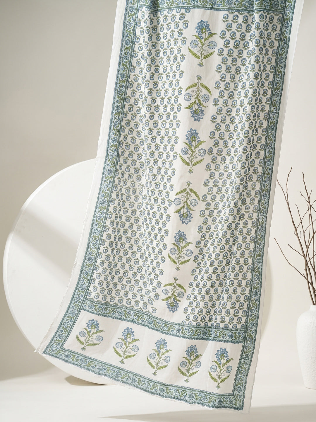 Azure Bloom Handblock 3Pc Set – Ivory Blue