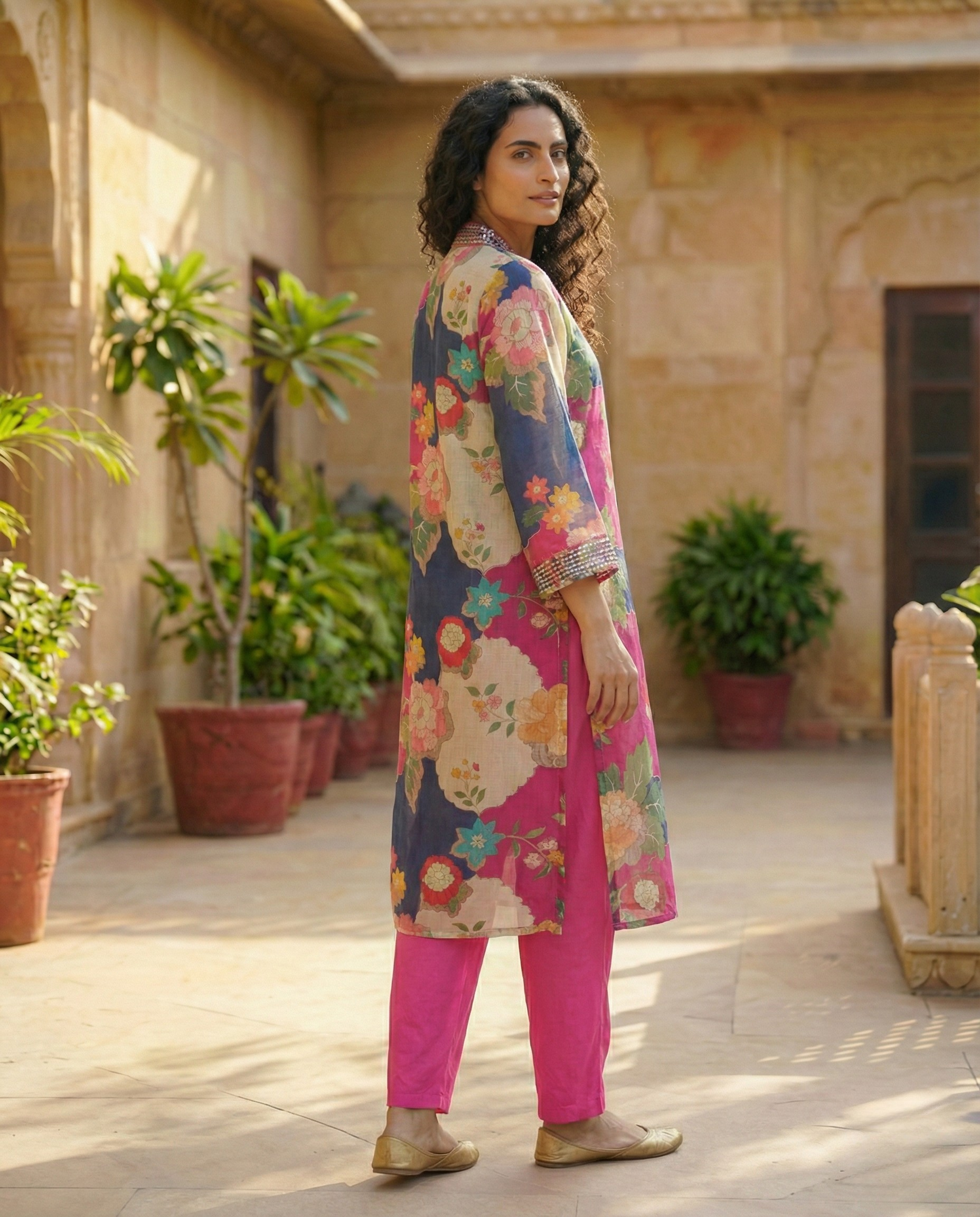 Abstract Multi-color Floral Muslin KP set