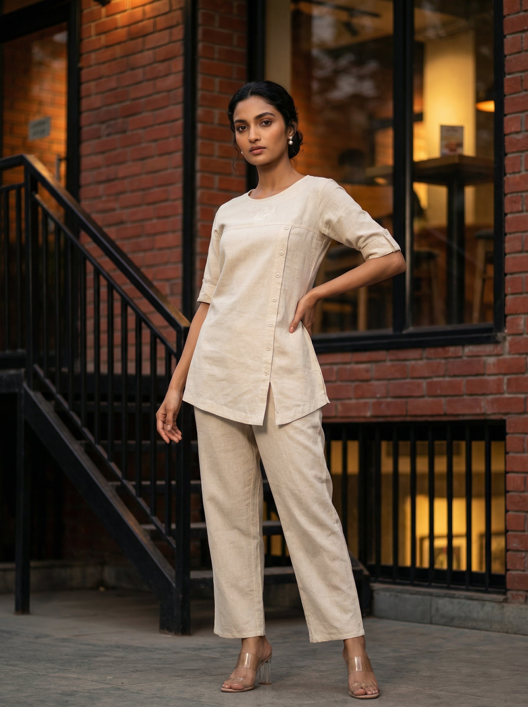 Solid Hues Violet Off-white Linen Cordset