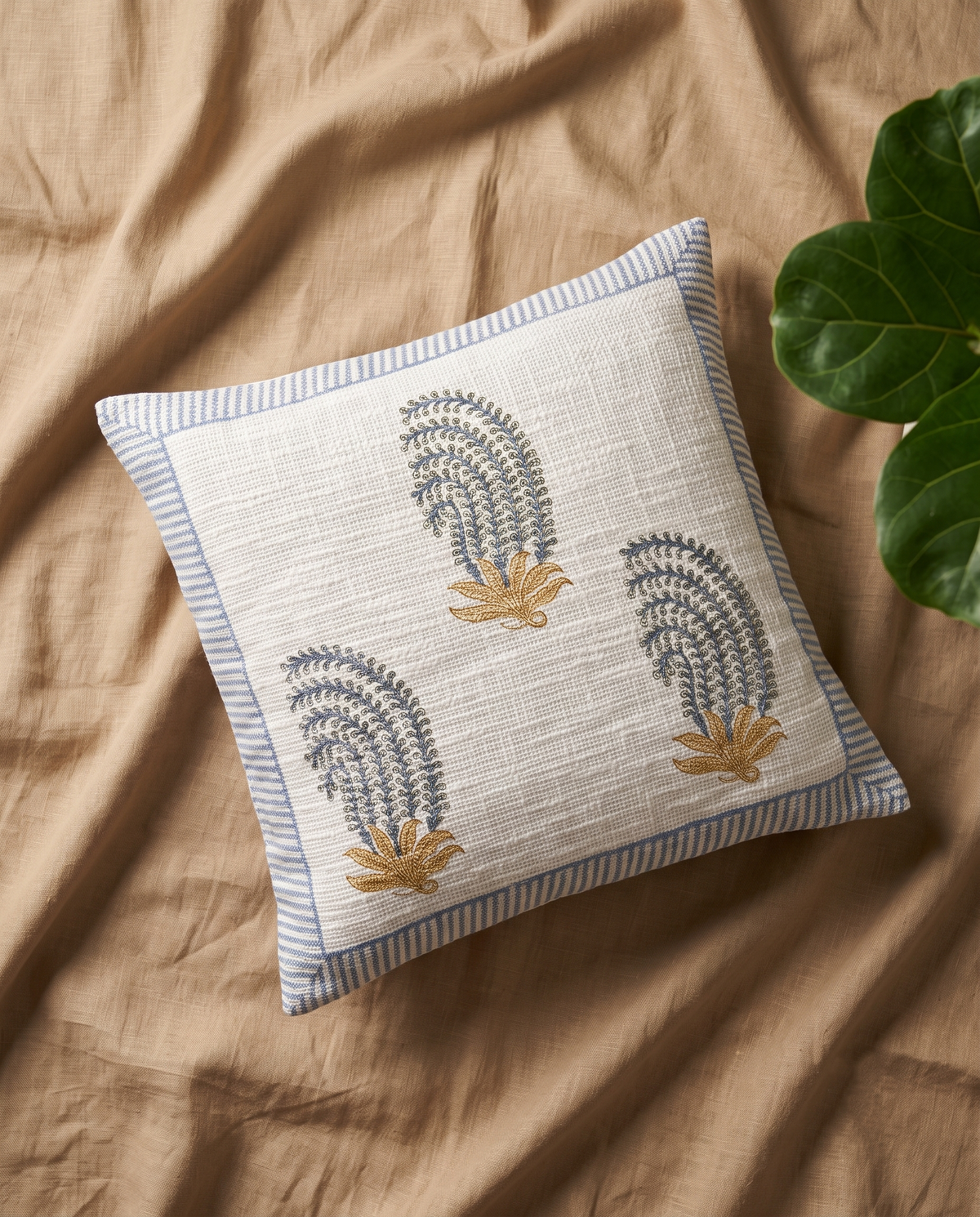 Morpankh Paisley Handblock Jute Cushion Cover