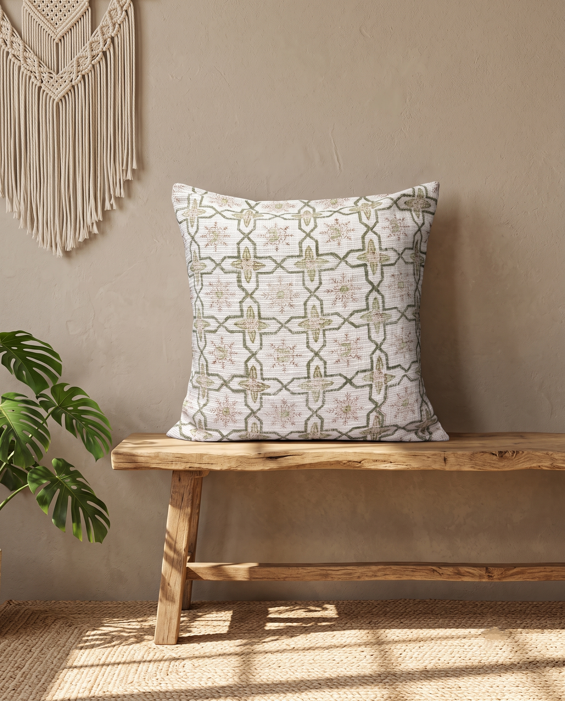 Jharokha Trellis Handblock Jute Cushion Cover