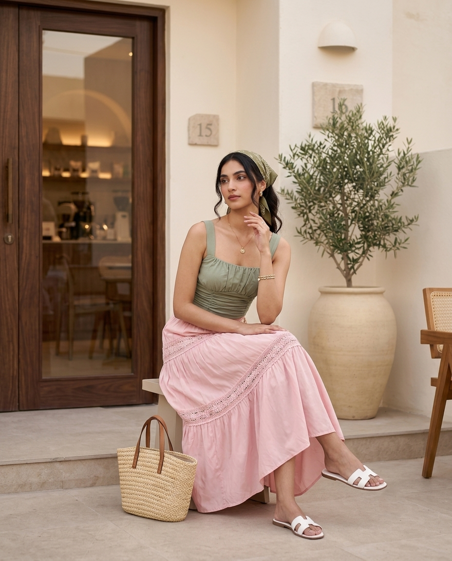 Rosalie Flared Midi Skirt – Blush Pink