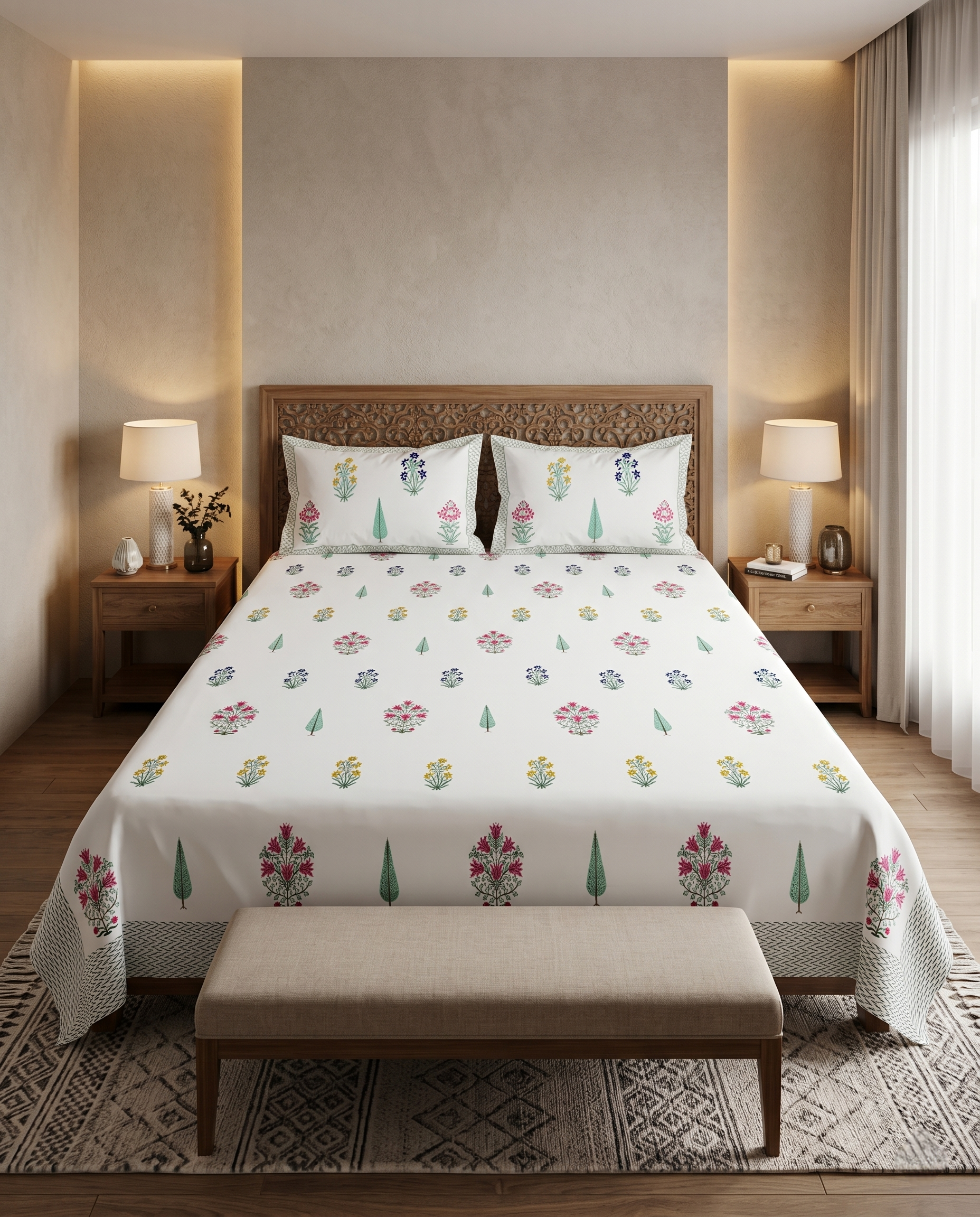 Jaipur Floral Meadow Vibrant Botanical Premium Cotton Bedsheet