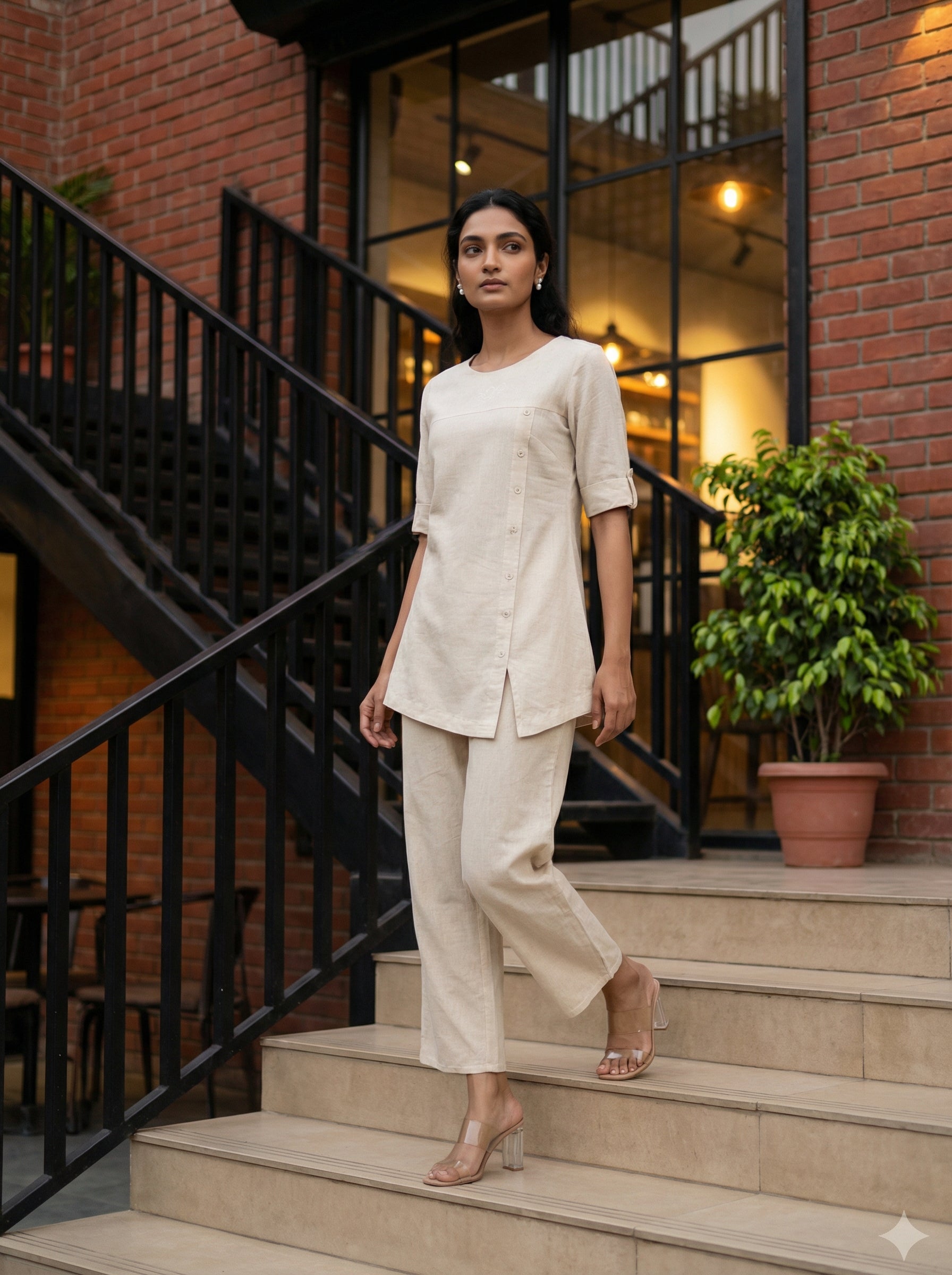 Solid Hues Violet Off-white Linen Cordset