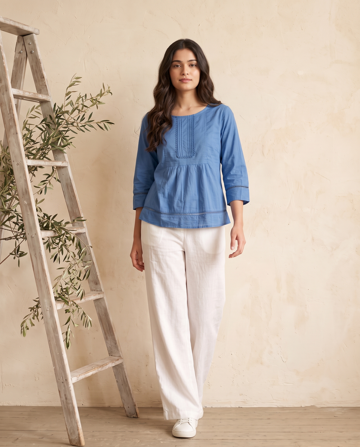 The Elara Blue Cotton Top