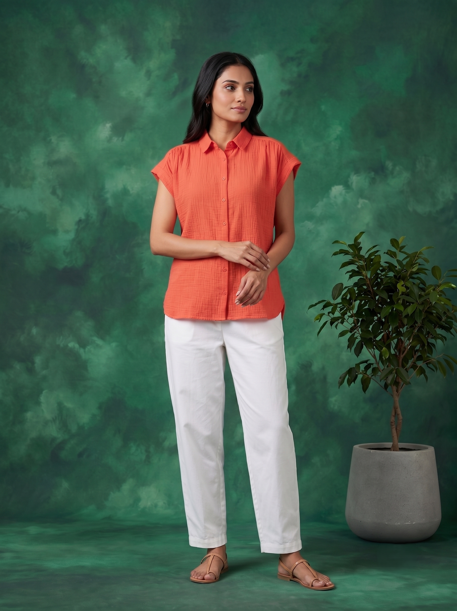 ORANGE DOUBLE GAUZE COTTON TOP