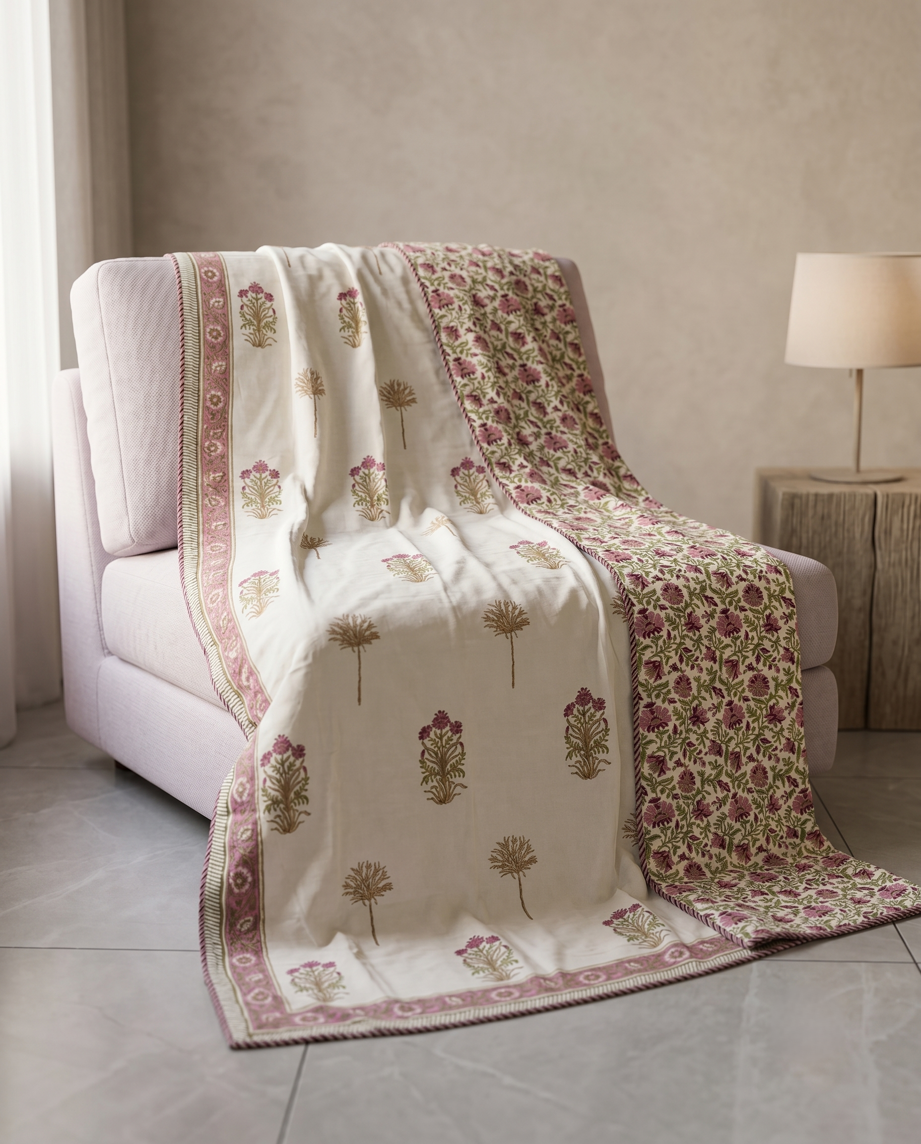 PINK FLORA REVERSIBLE COTTON DOHAR