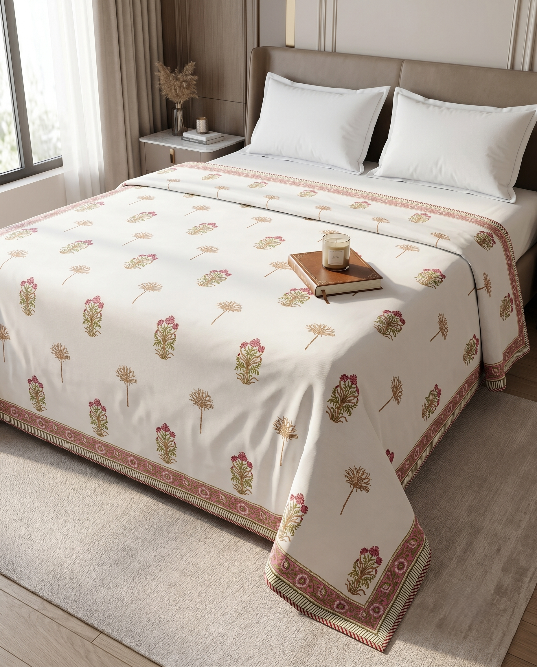 PINK FLORA REVERSIBLE COTTON DOHAR
