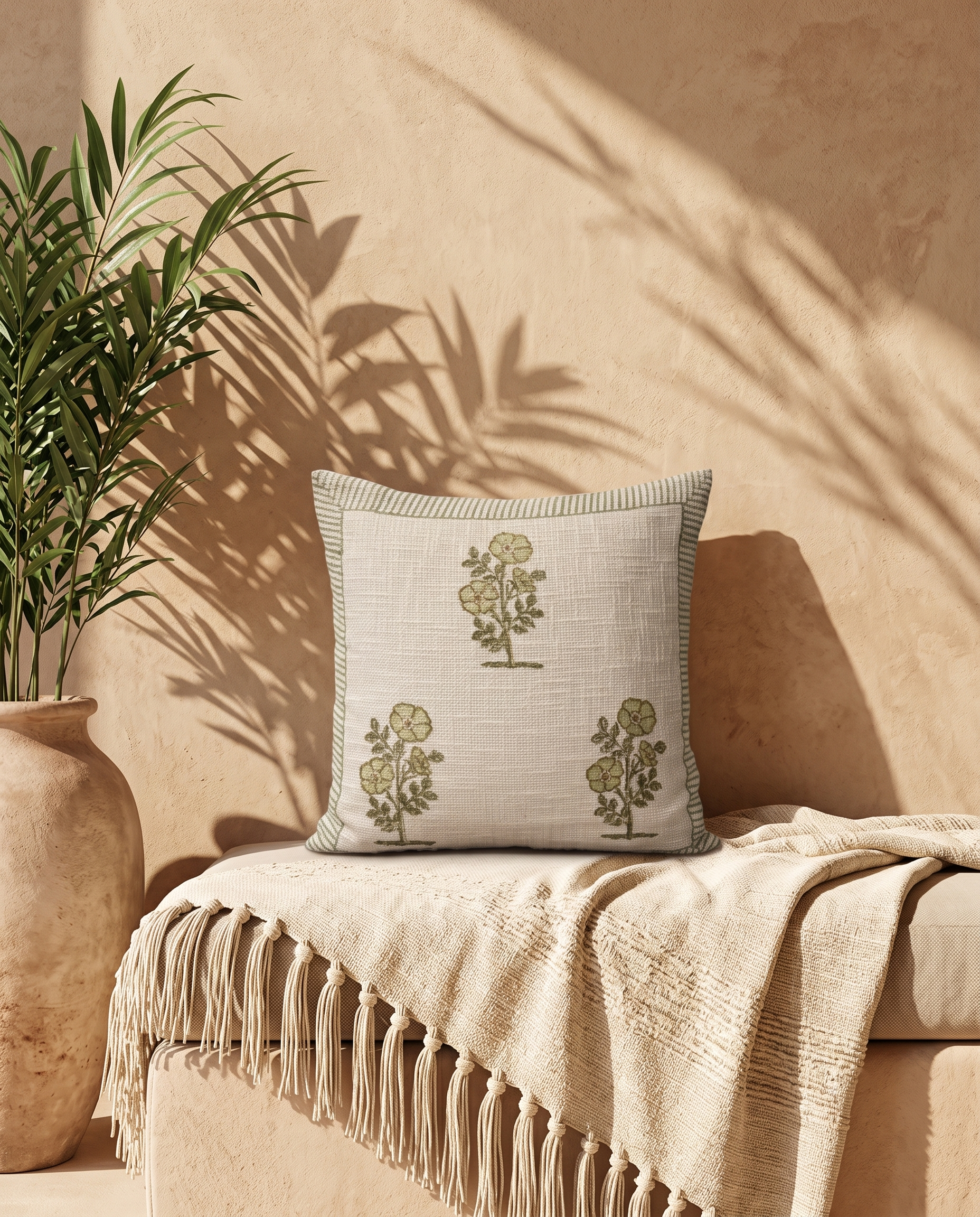 Gulzar Trio Handblock Jute Cushion Cover