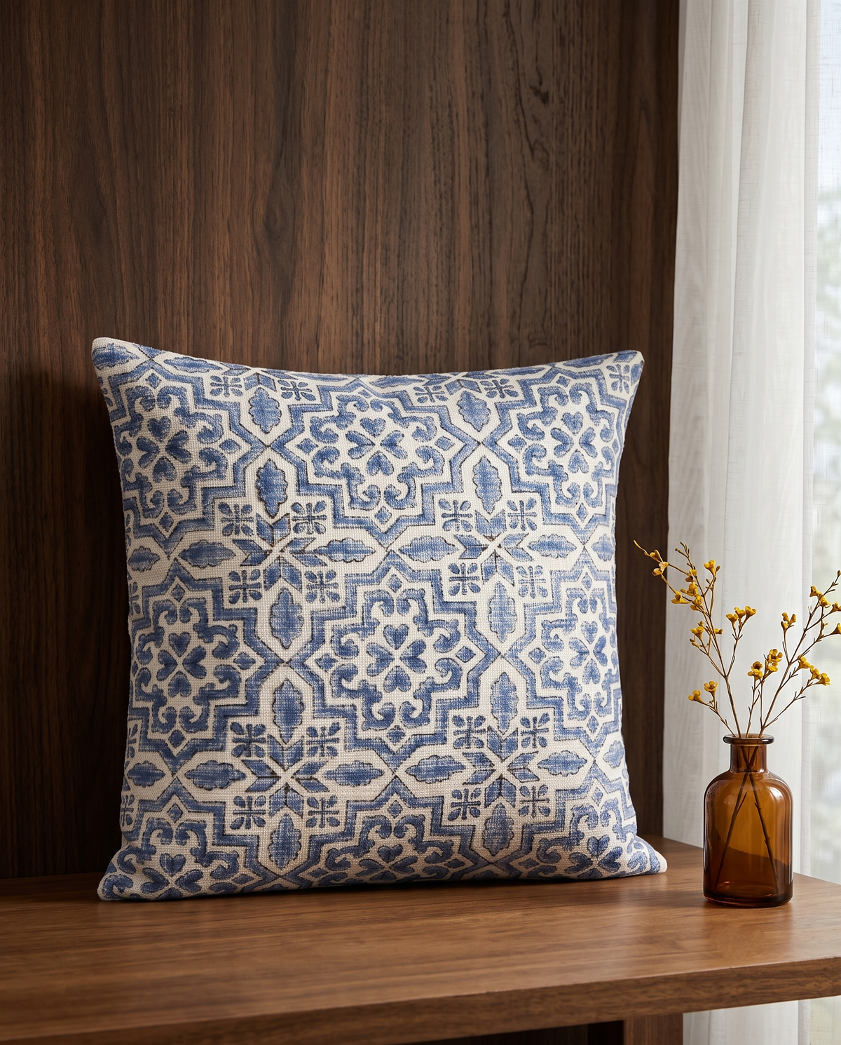 Shahi Neel Jaali Handblock Jute Cushion Cover