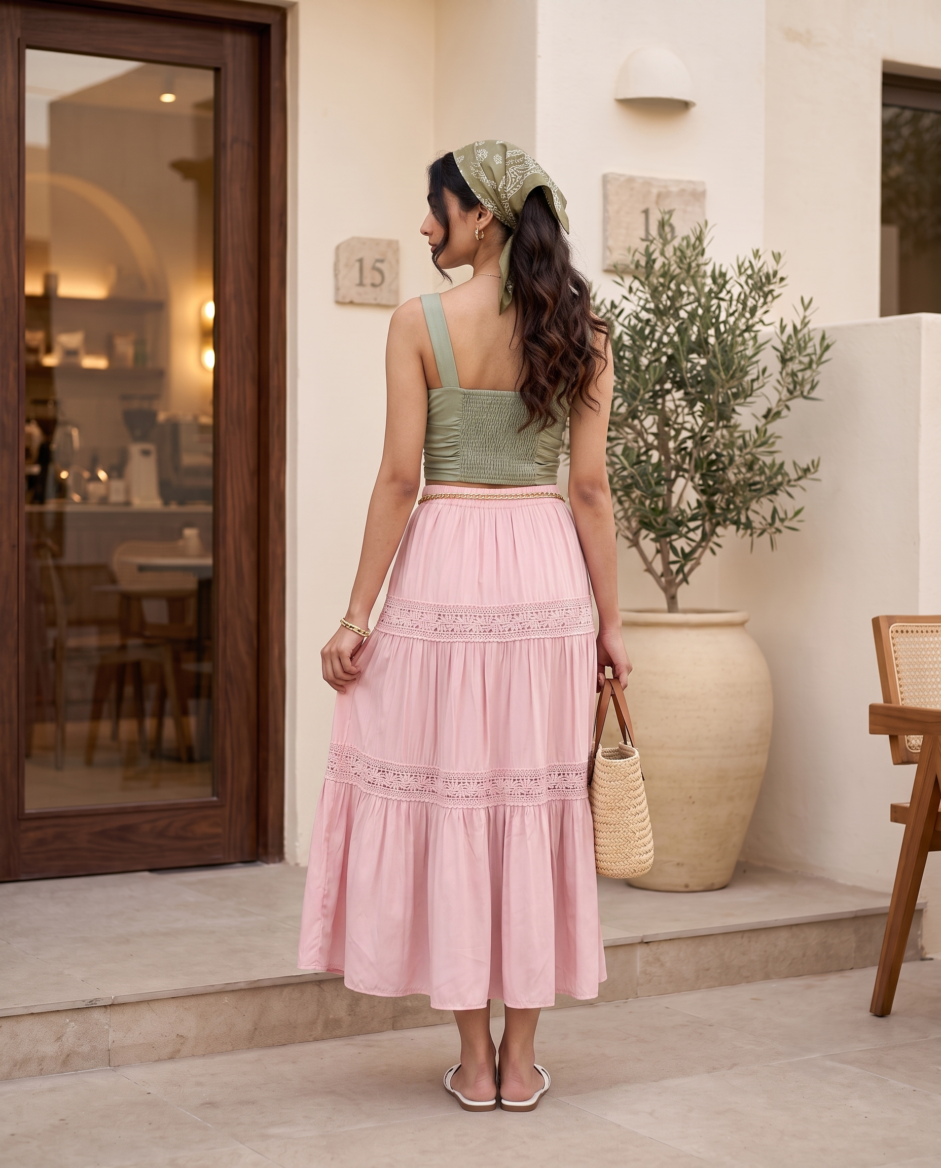 Rosalie Flared Midi Skirt – Blush Pink