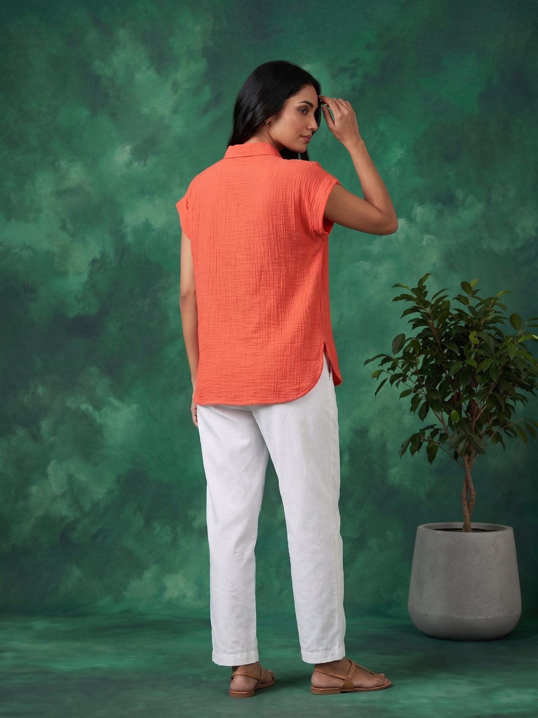 ORANGE DOUBLE GAUZE COTTON TOP