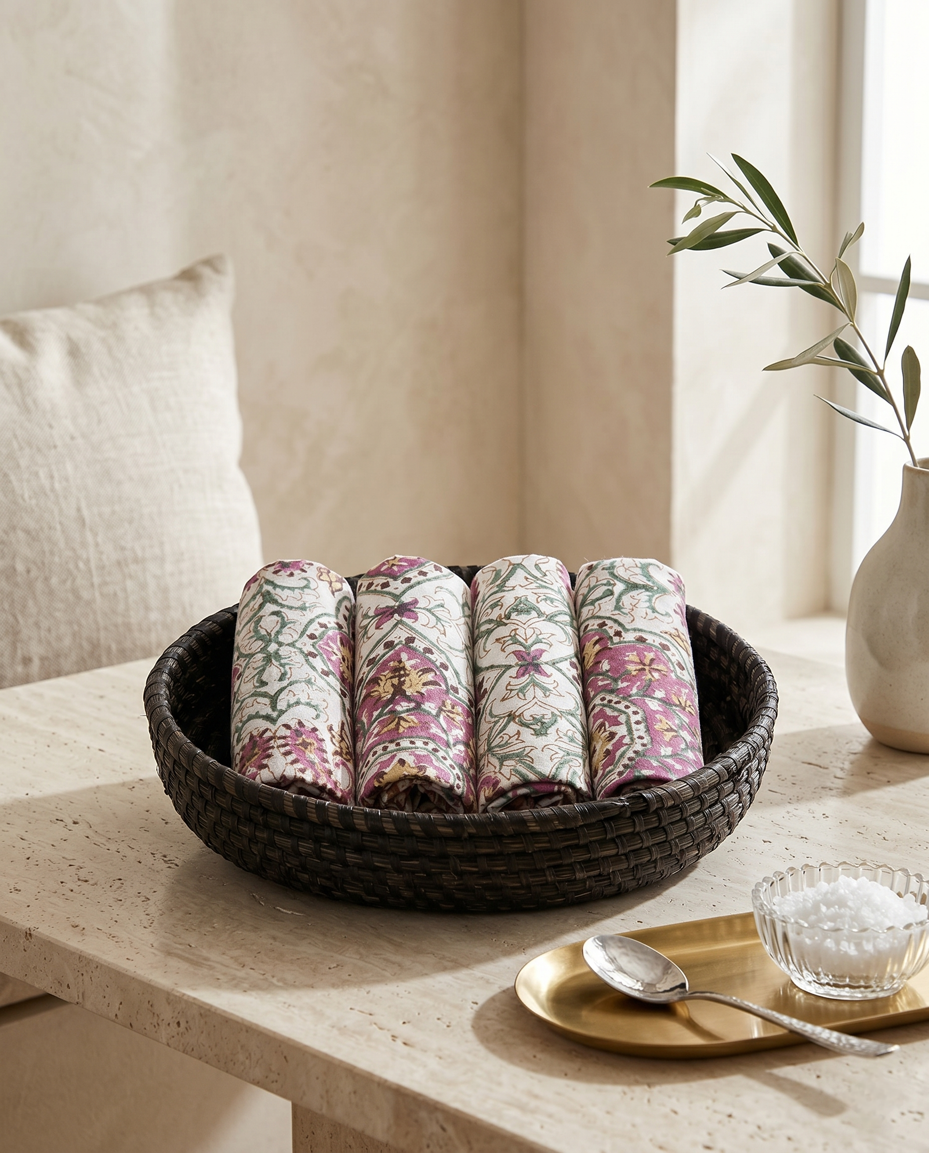 FLORAL MOTIFS FACE TOWEL (HANDBLOCK)