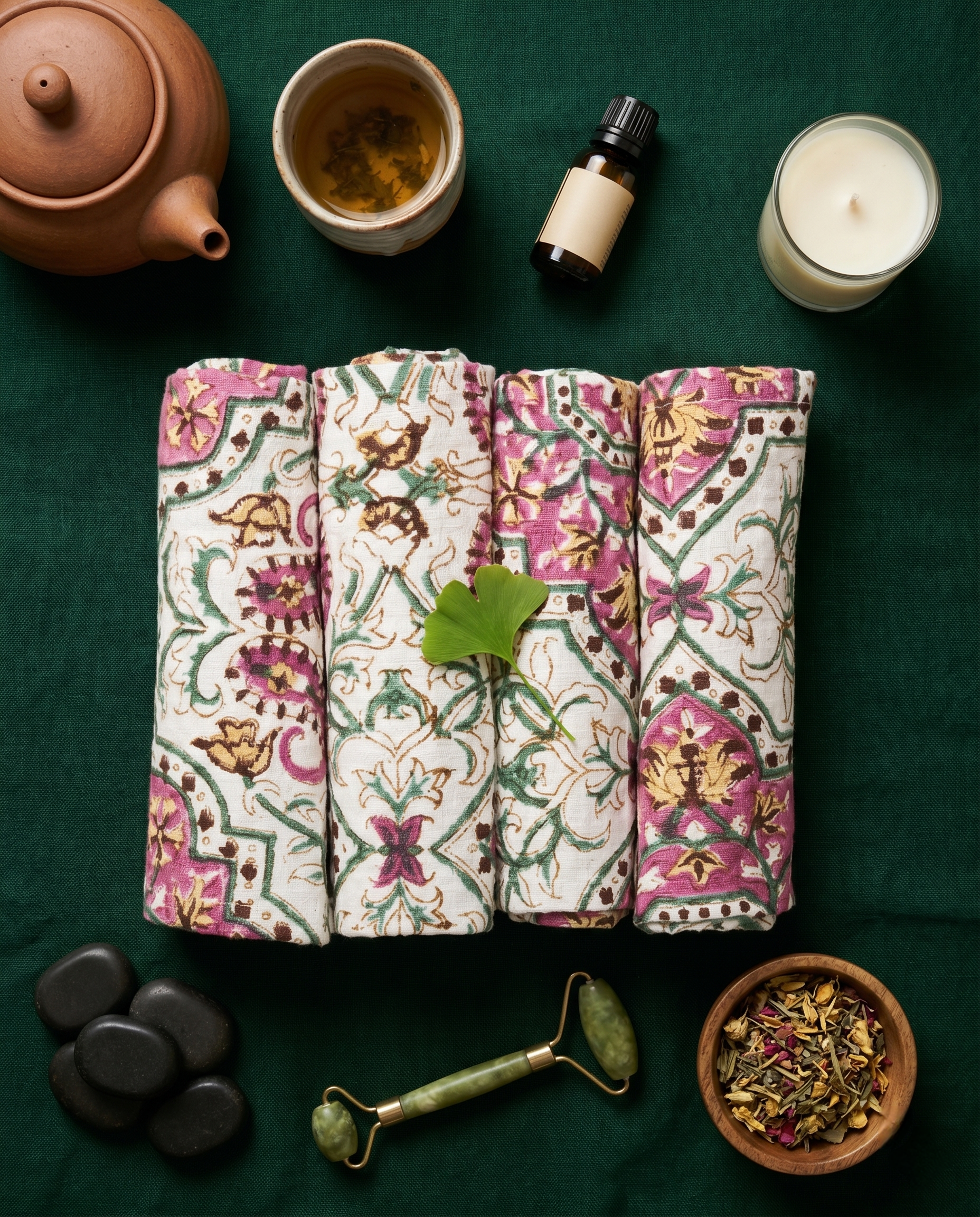 FLORAL MOTIFS FACE TOWEL (HANDBLOCK)